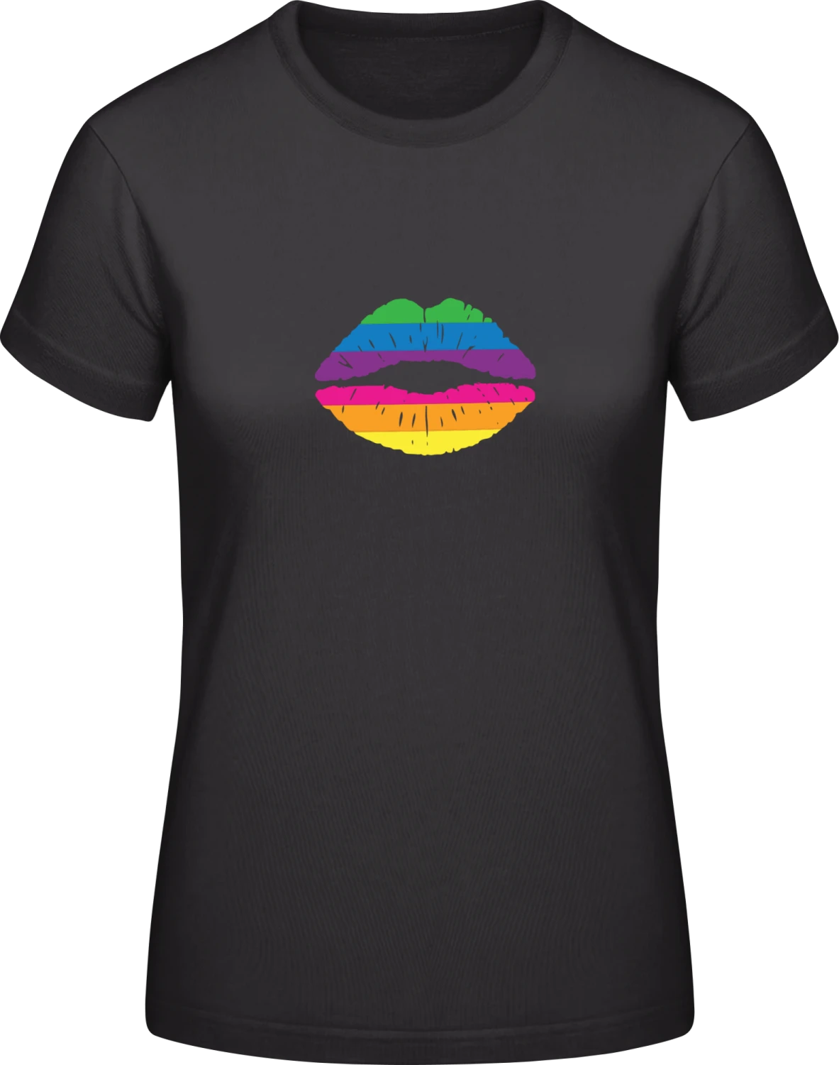 Rainbow Lips - Black #E190 women T-Shirt - Front