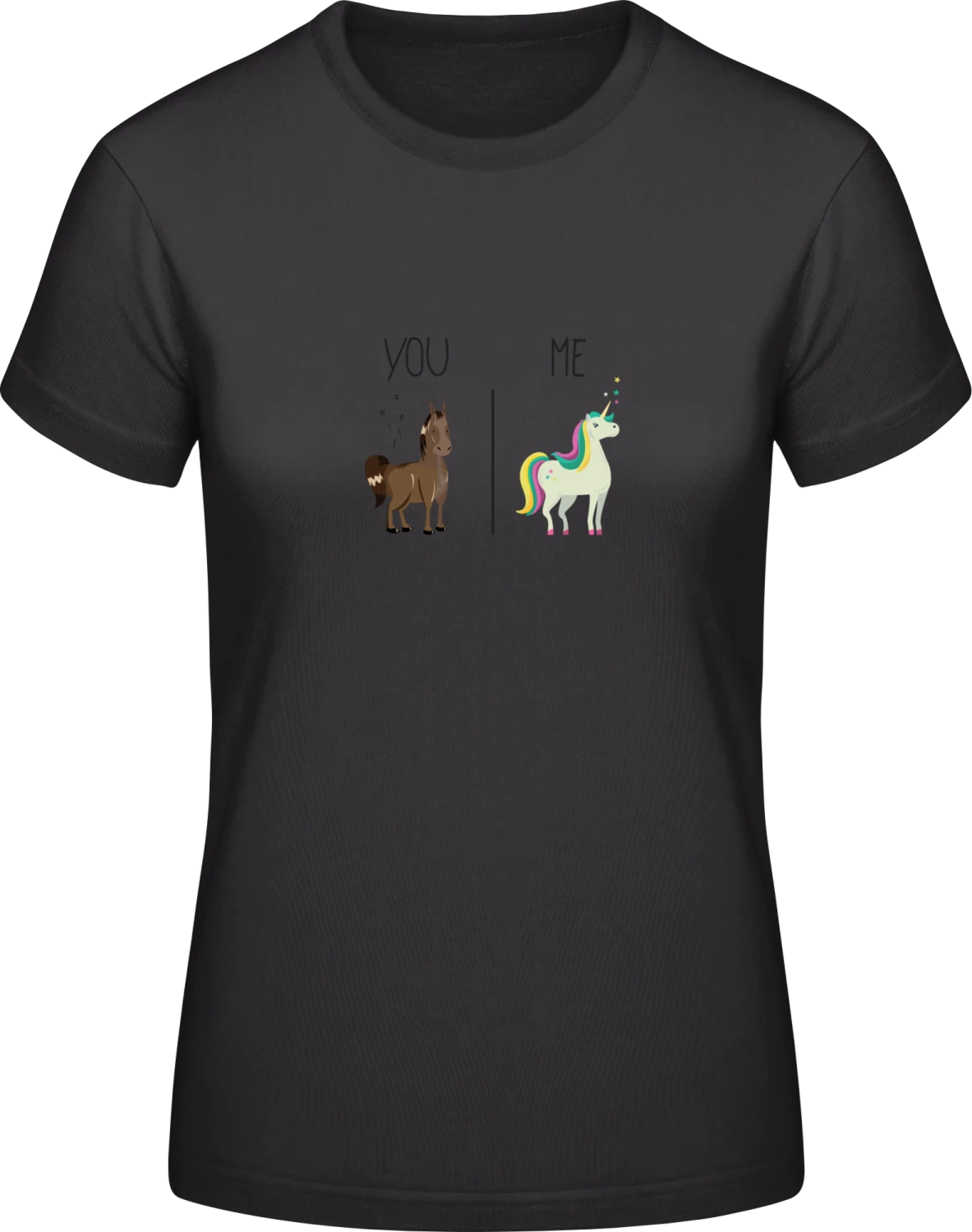 You And Me Horse And Unicorn - Black #E190 women T-Shirt - Front