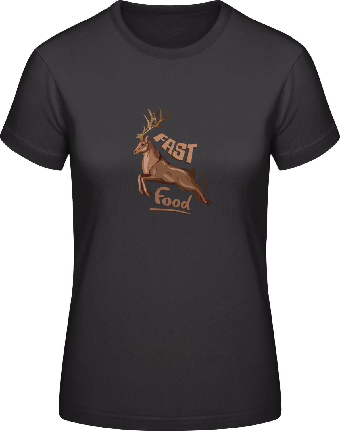 Deer Fast Food - Black #E190 women T-Shirt - Front