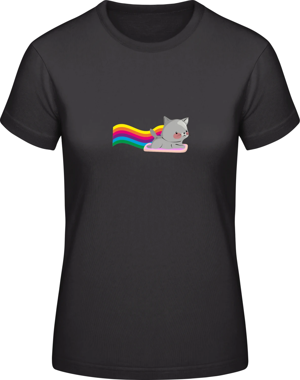 Rainbow Cat - Black #E190 women T-Shirt - Front