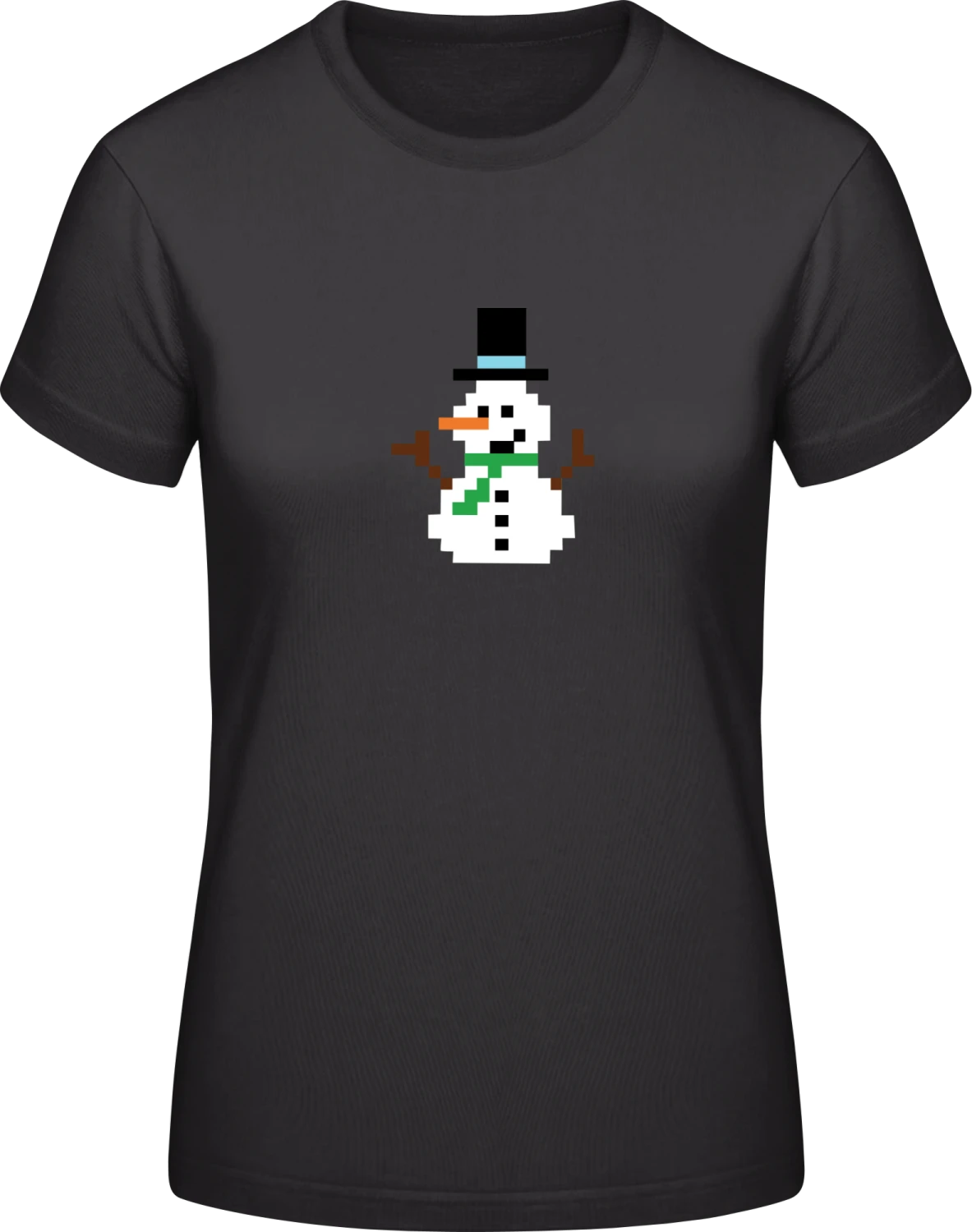 Pixel Snowman - Black #E190 women T-Shirt - Front