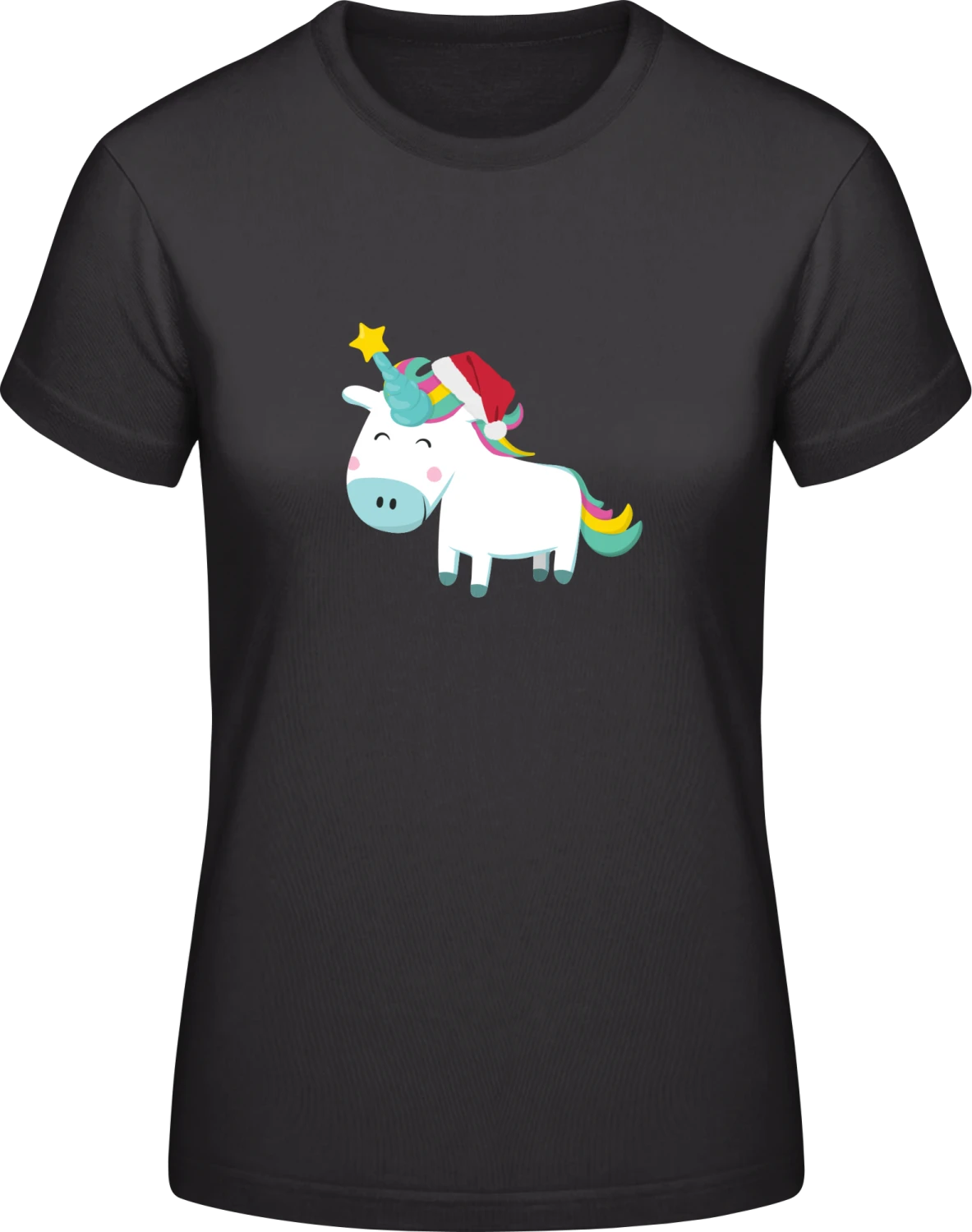 Christmas Unicorn - Black #E190 women T-Shirt - Front