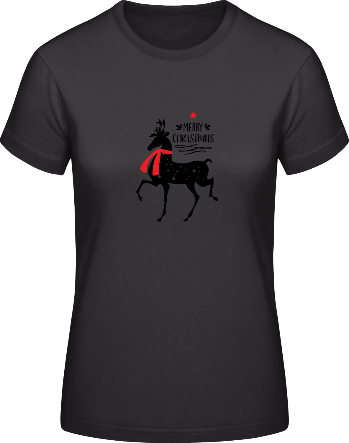 Merry Christmas Reindeer - Black #E190 women T-Shirt - Front