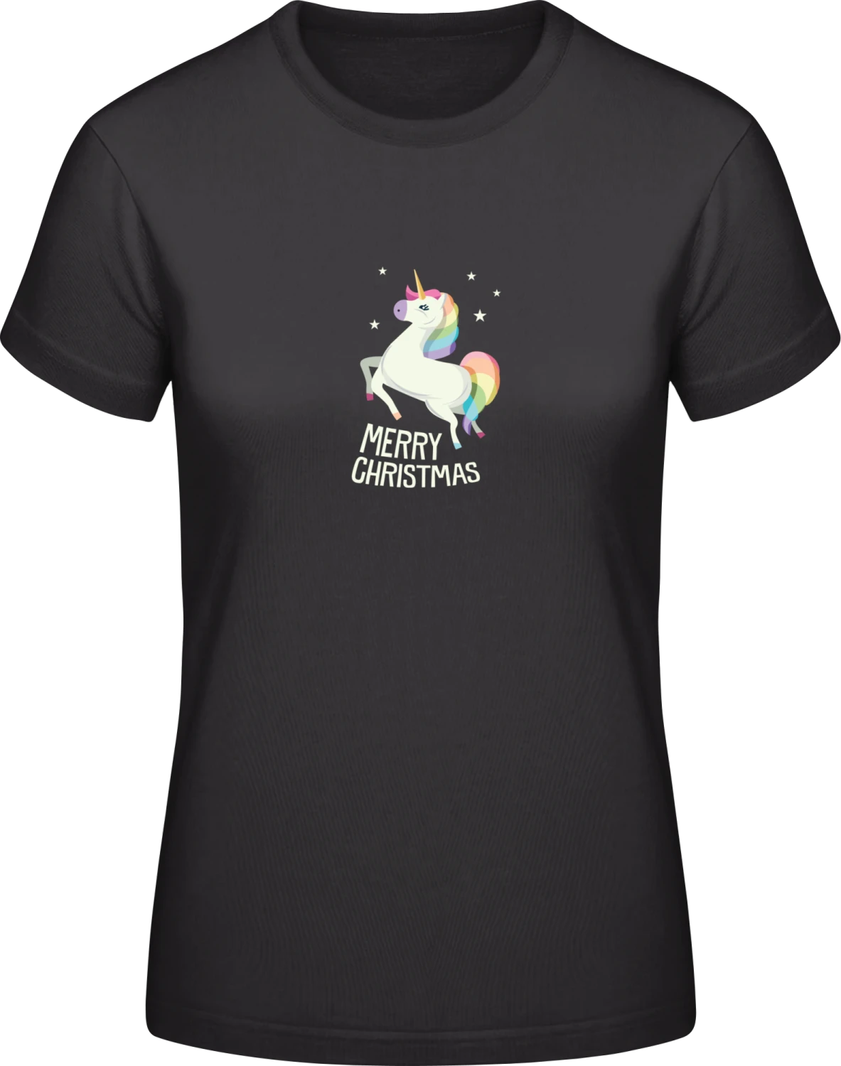 Merry Christmas Unicorn - Black #E190 women T-Shirt - Front