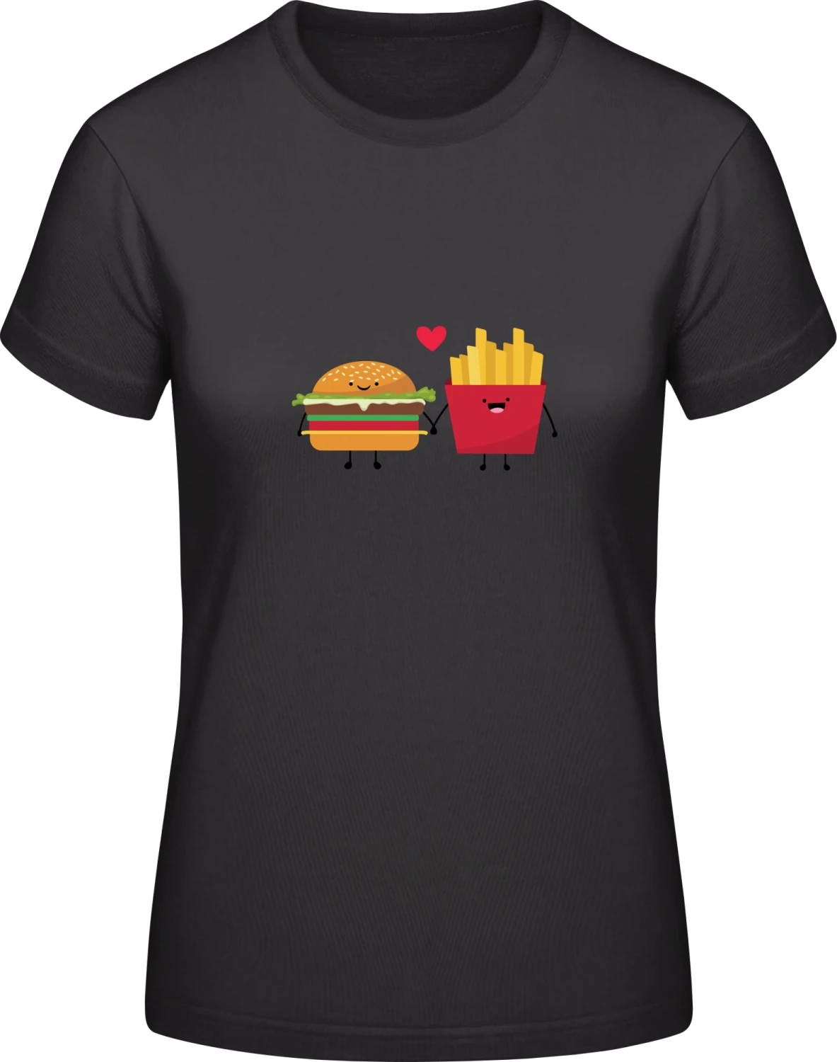 Hamburger And French Fries In Love - Black #E190 women T-Shirt - Front