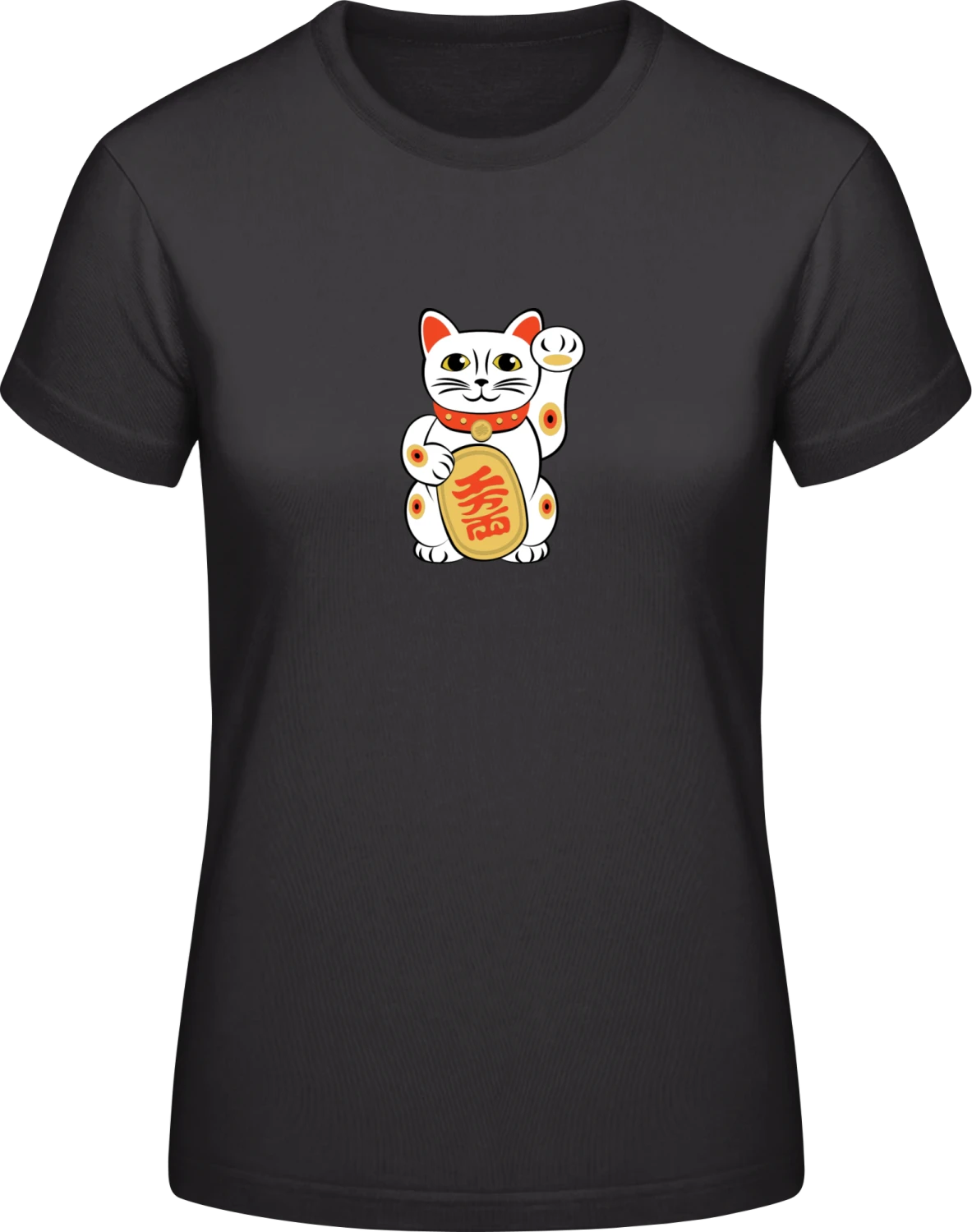 Chinese Lucky Cat - Black #E190 women T-Shirt - Front