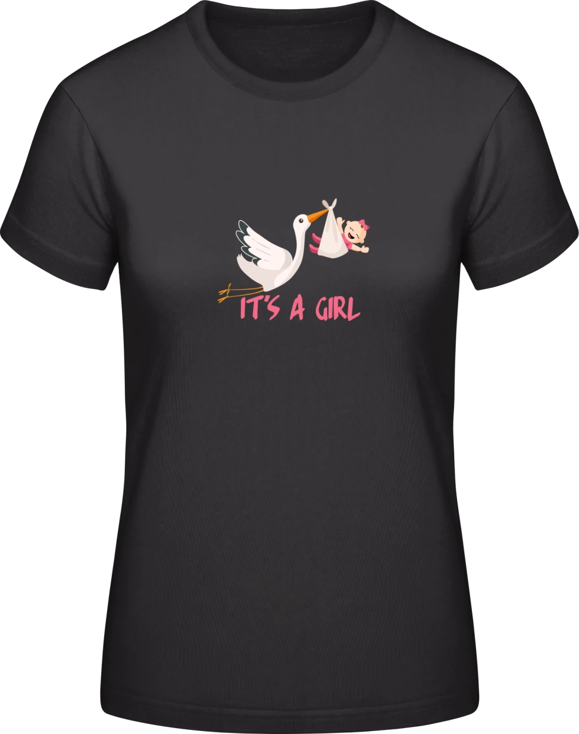 It´s A Girl Stork And Baby - Black #E190 women T-Shirt - Front