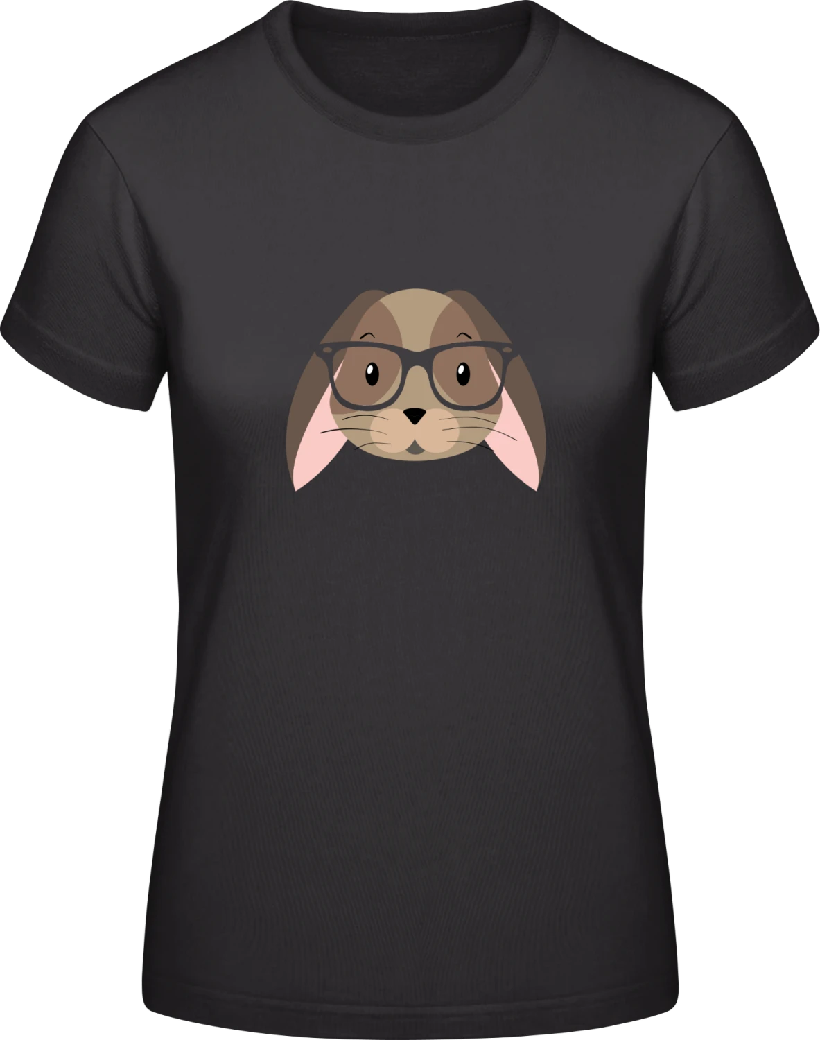 Comic Bunny With Glasses - Black #E190 women T-Shirt - Front