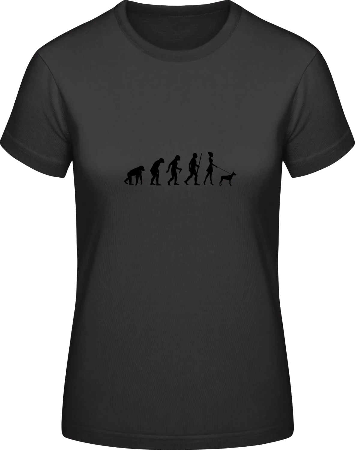 Dog Walking Evolution Female - Black #E190 women T-Shirt - Front