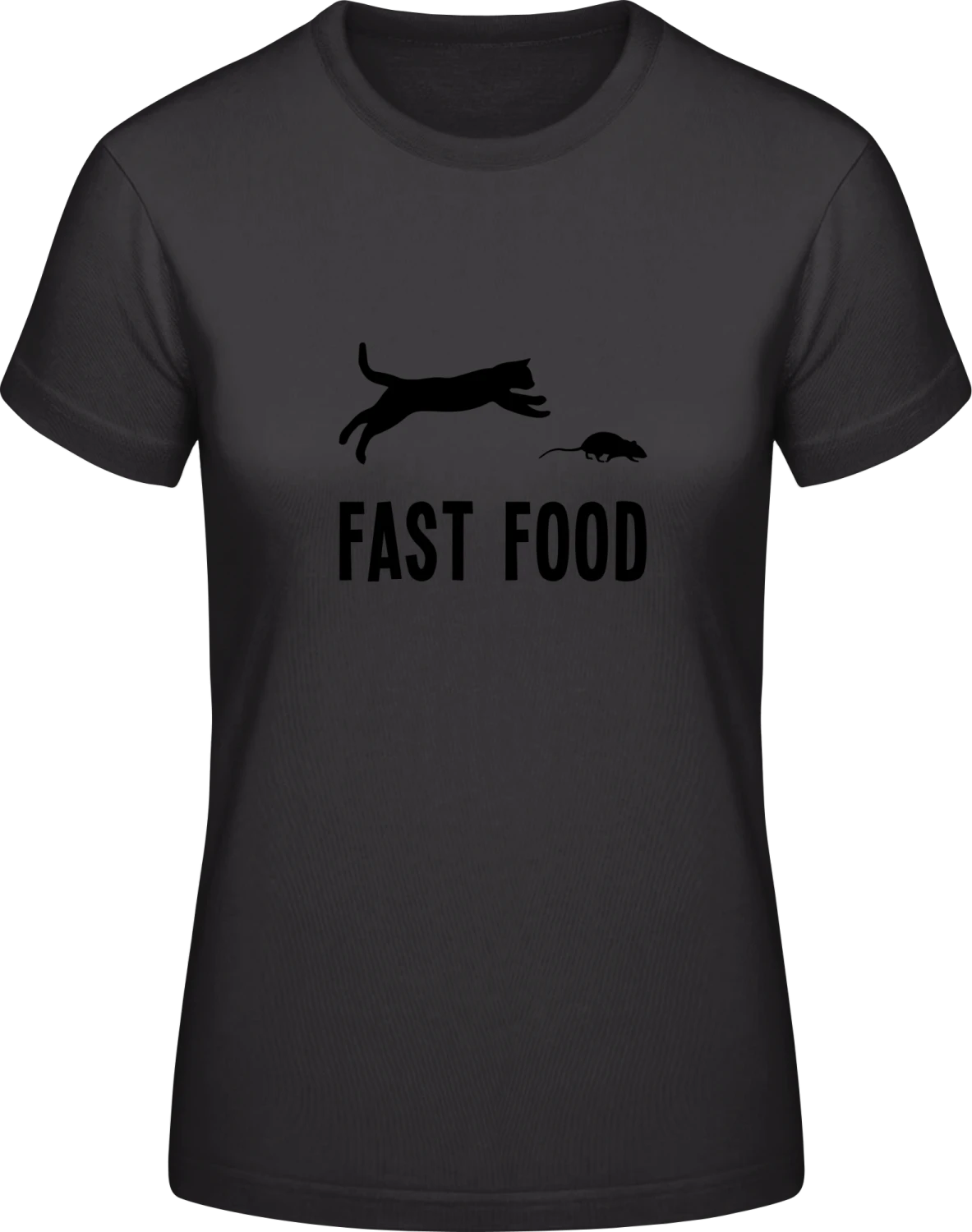 Fast Food Cat Mouse - Black #E190 women T-Shirt - Front