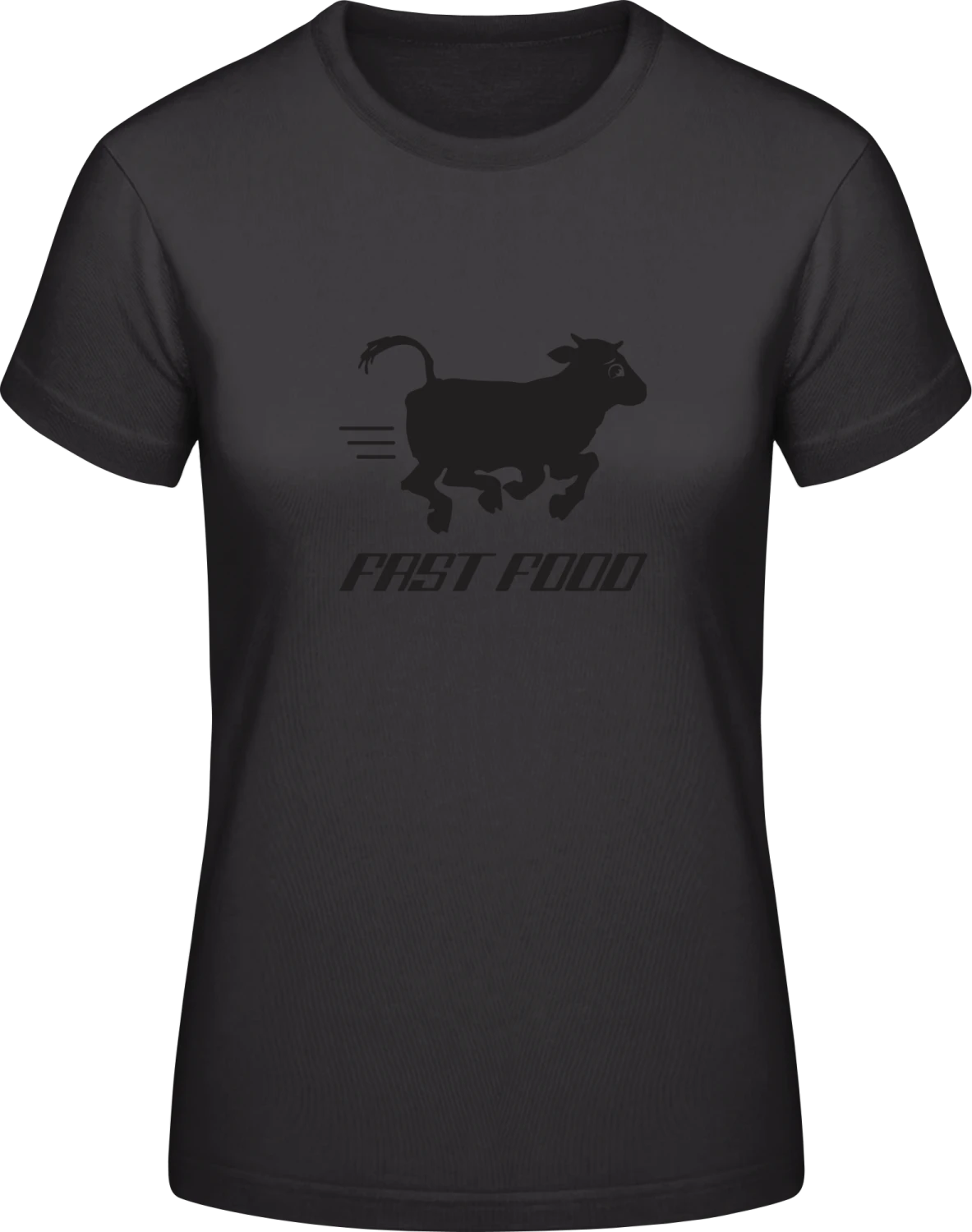 Fast Food Cow - Black #E190 women T-Shirt - Front