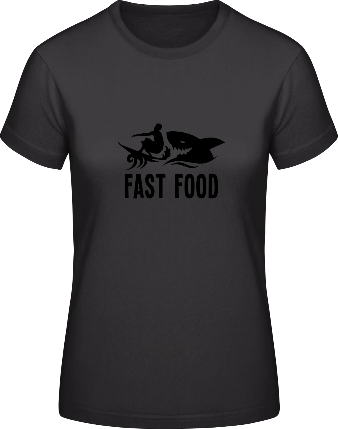 Fast Food Surfer Shark - Black #E190 women T-Shirt - Front