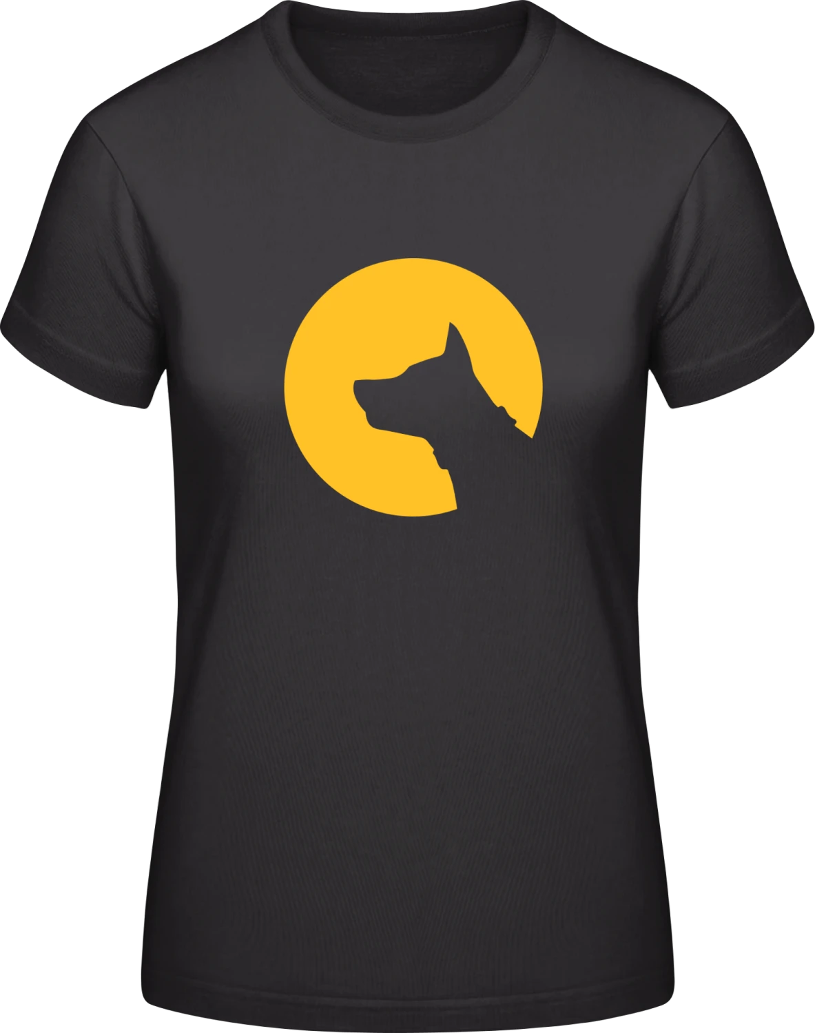 Dog Silhouette In The Moon - Black #E190 women T-Shirt - Front