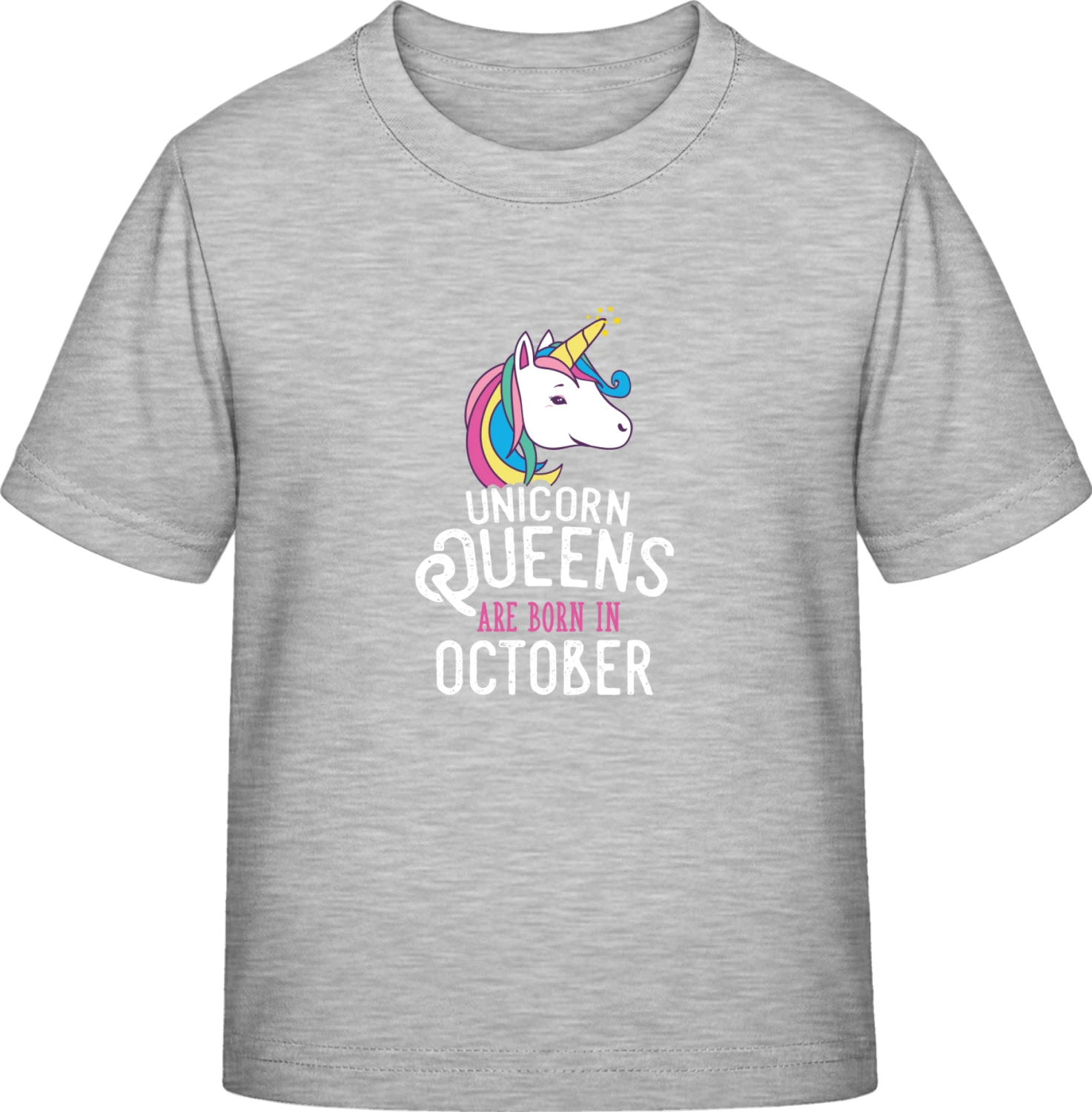 Unicorn Queens Are Born In October - Sky Grey Exact 190 Kids - Front