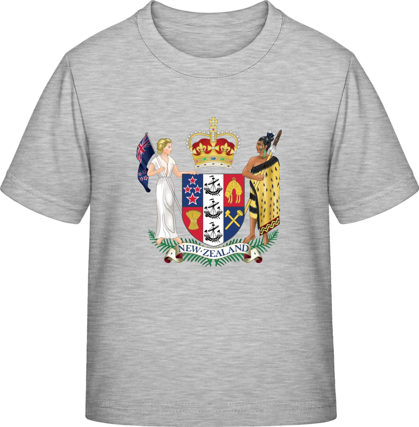 New Zealand Coat of Arms - Sky Grey Exact 190 Kids - Front