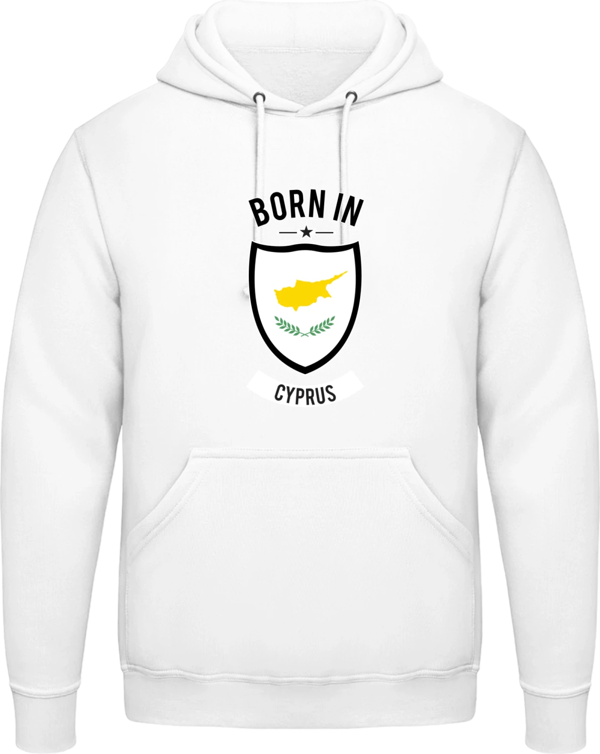 Born in Cyprus - Arctic white AWDis man hoodie - Front