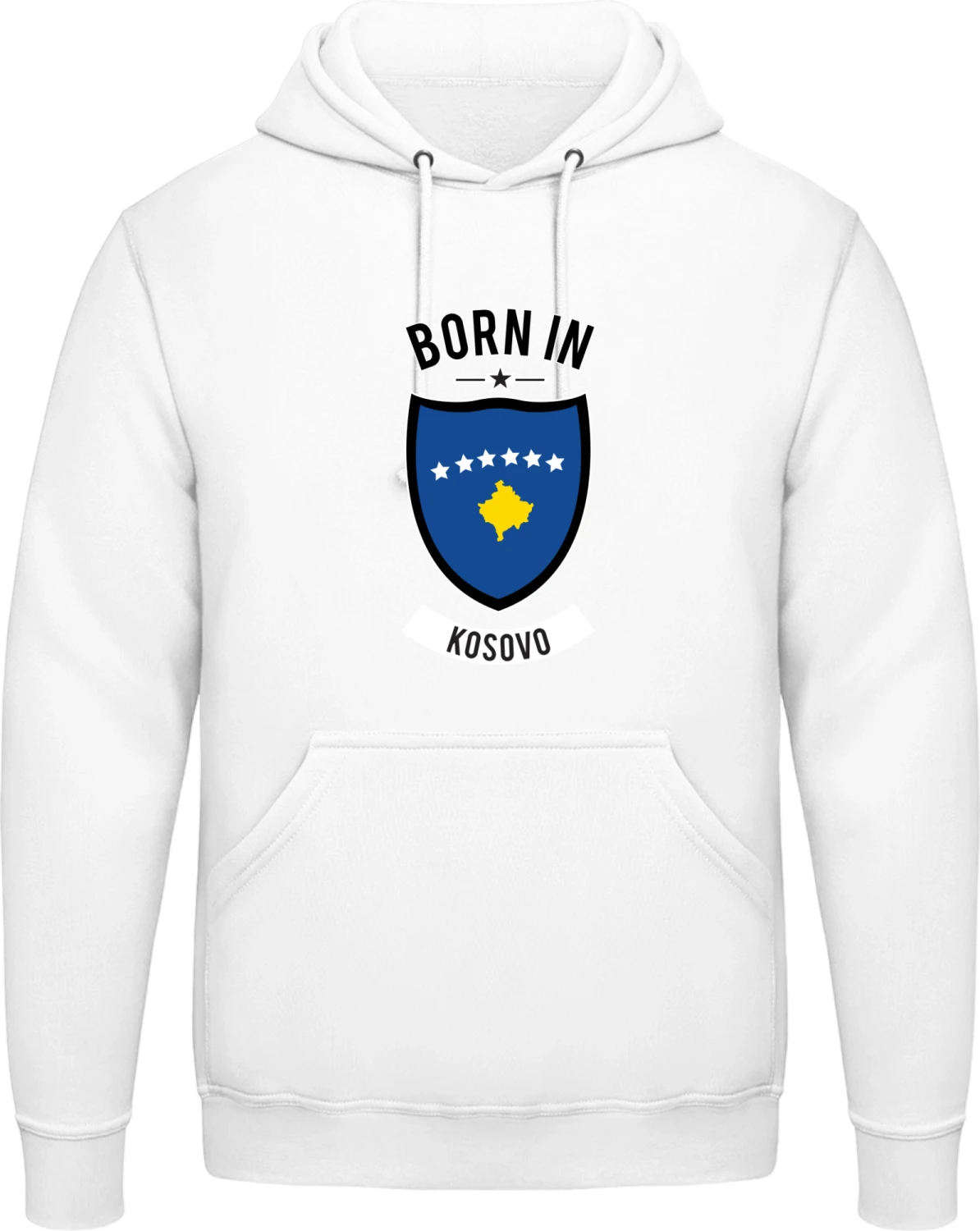 Born in Kosovo - Arctic white AWDis man hoodie - Front