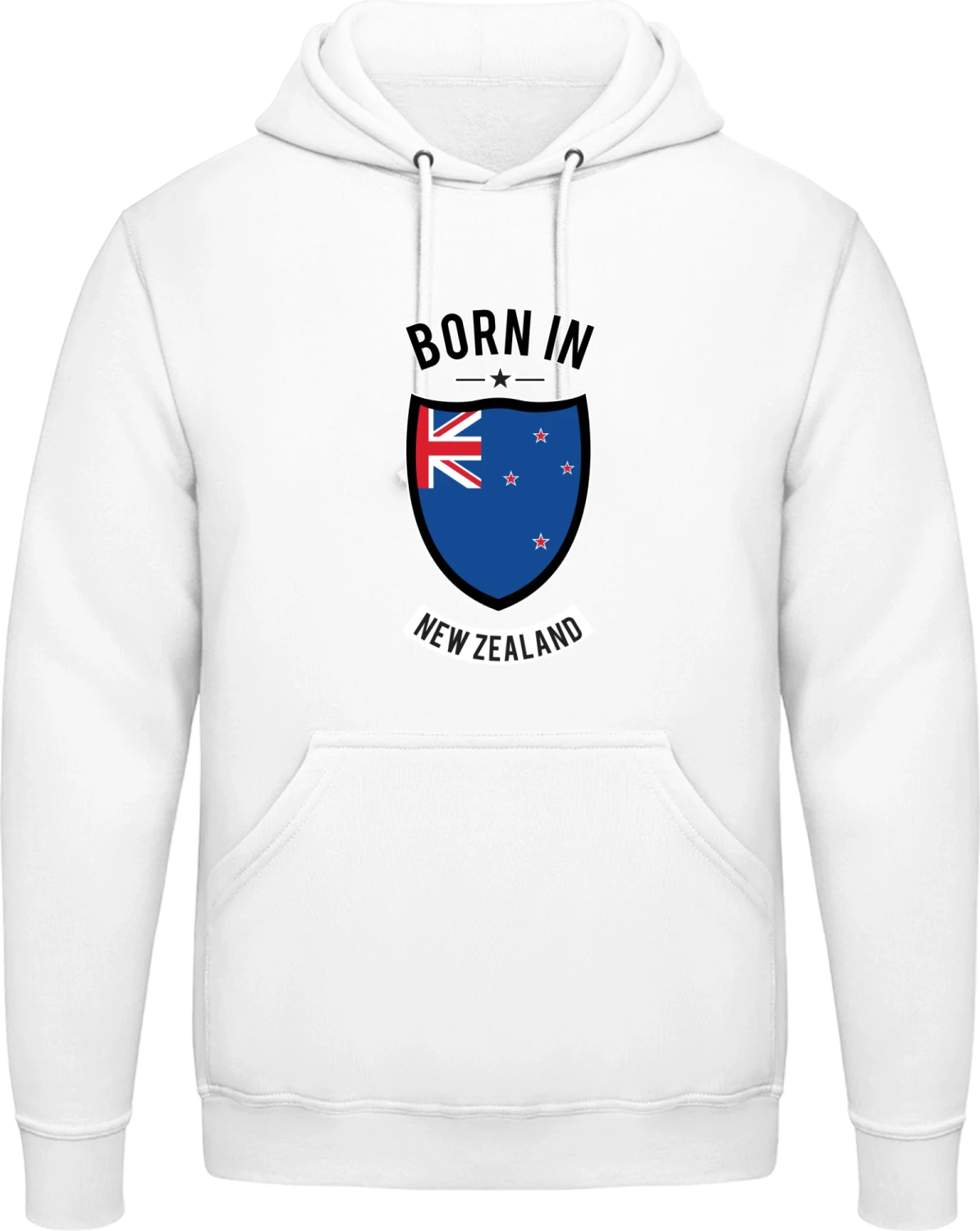 Born in New Zealand - Arctic white AWDis man hoodie - Front