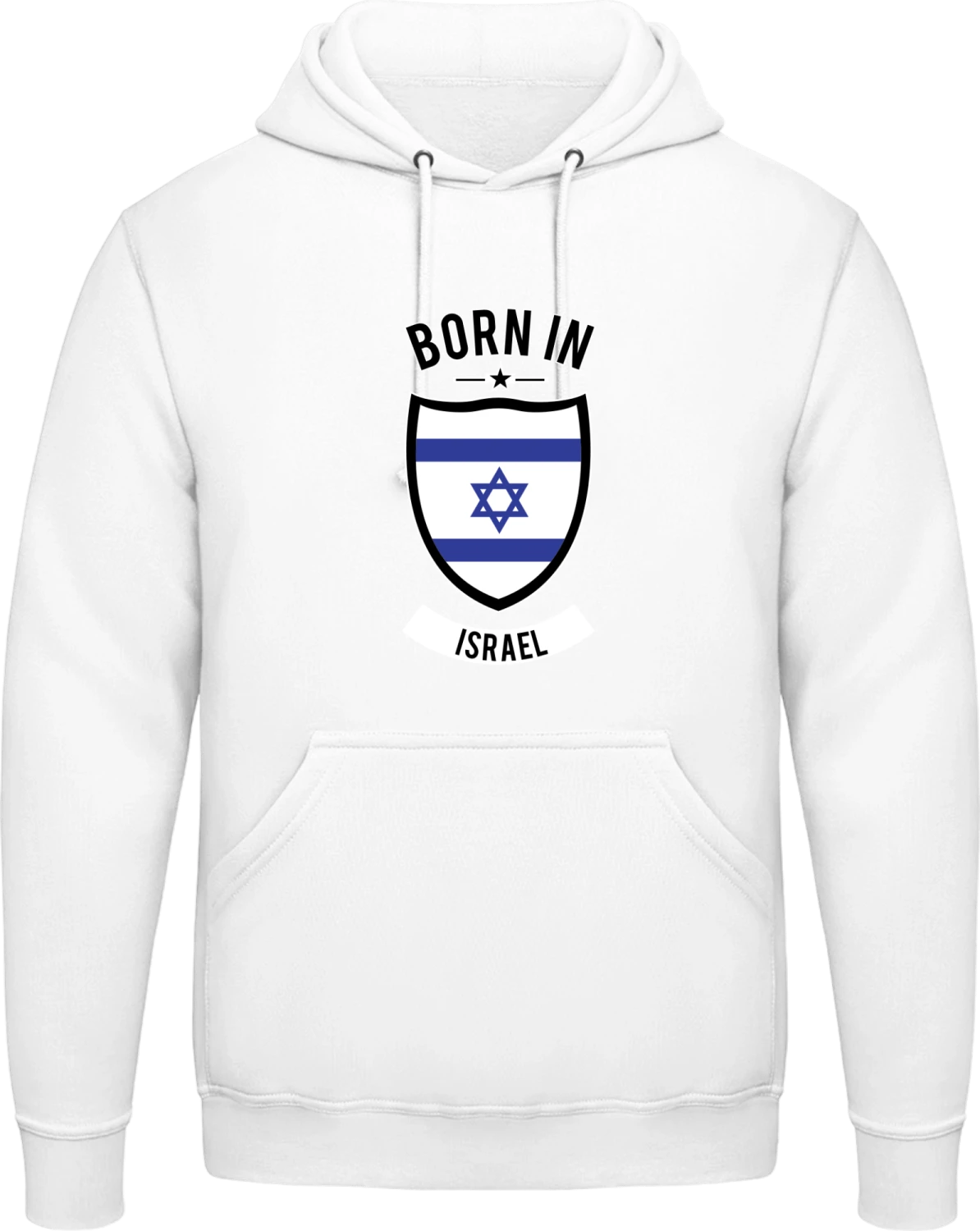 Born in Israel - Arctic white AWDis man hoodie - Front