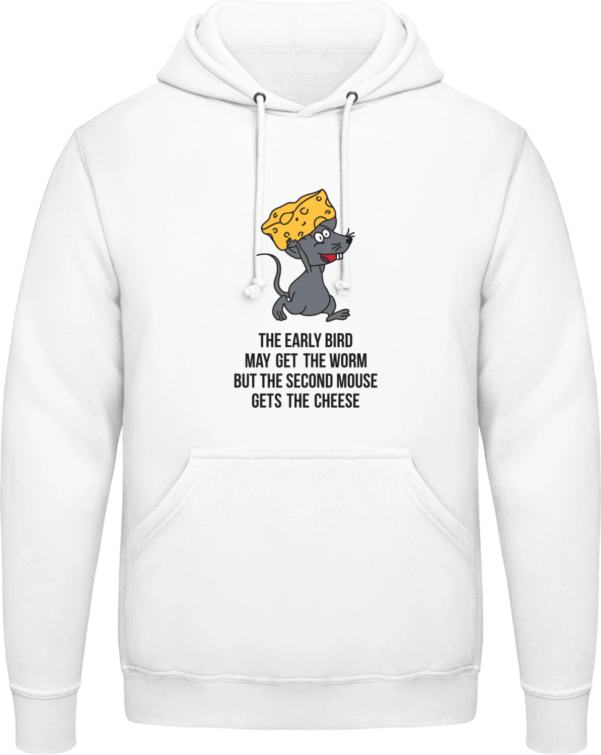 Early Bird Second Mouse - Arctic white AWDis man hoodie - Front