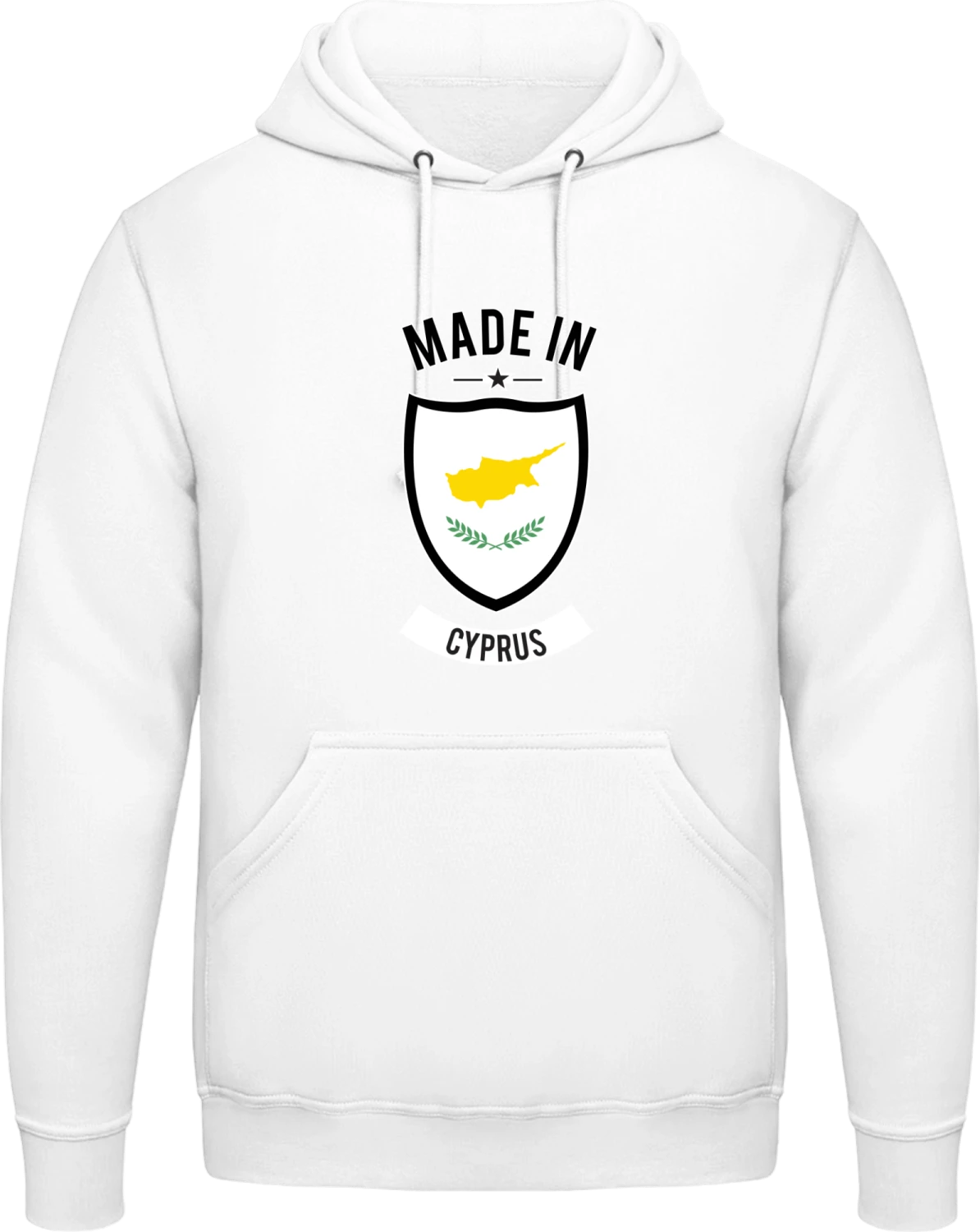 Made in Cyprus - Arctic white AWDis man hoodie - Front