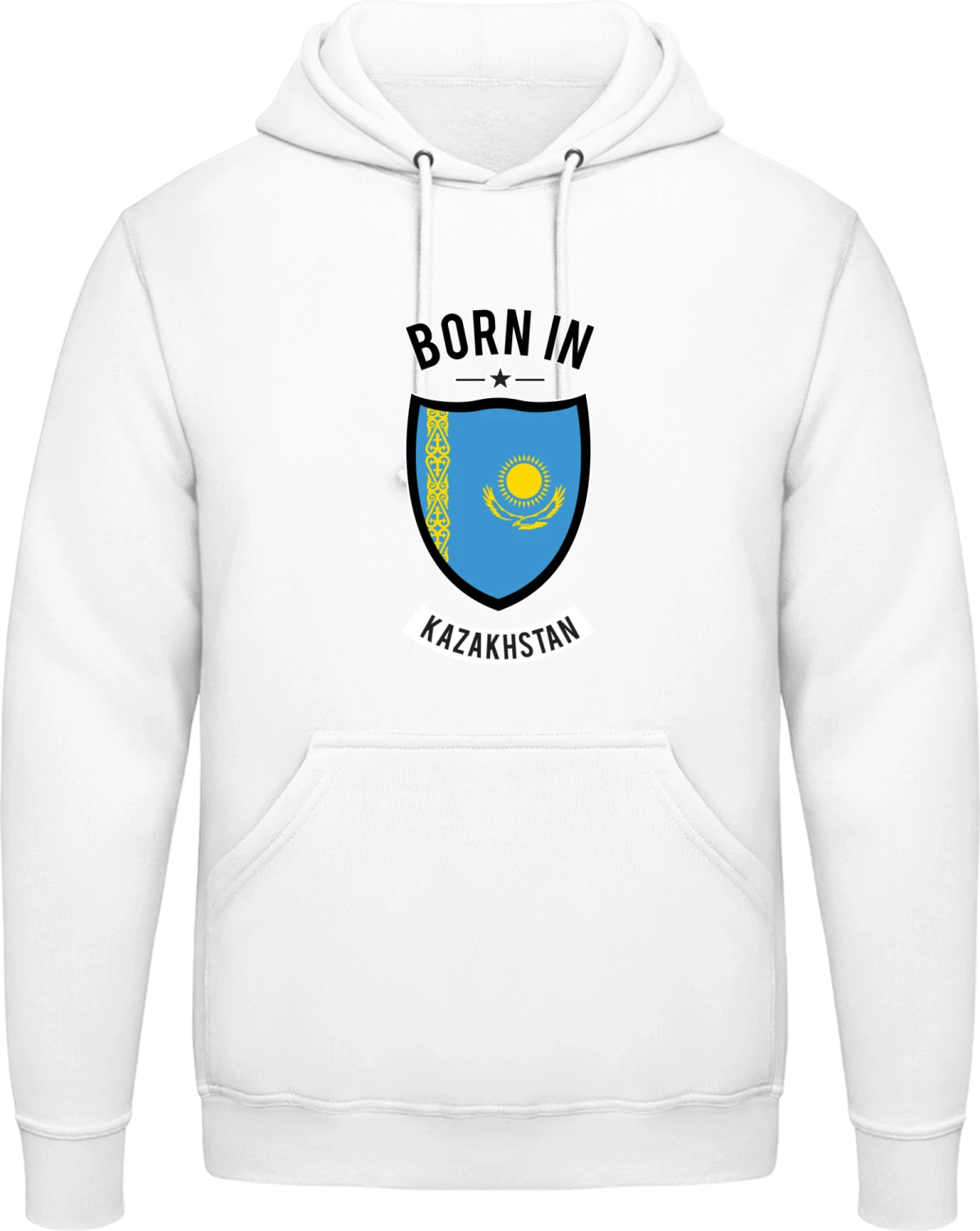 Born in Kazakhstan - Arctic white AWDis man hoodie - Front