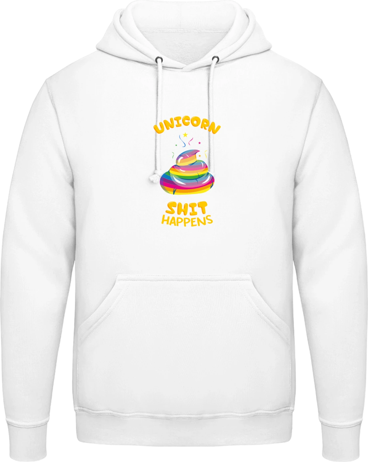 Unicorn Shit Happens - Arctic white AWDis man hoodie - Front