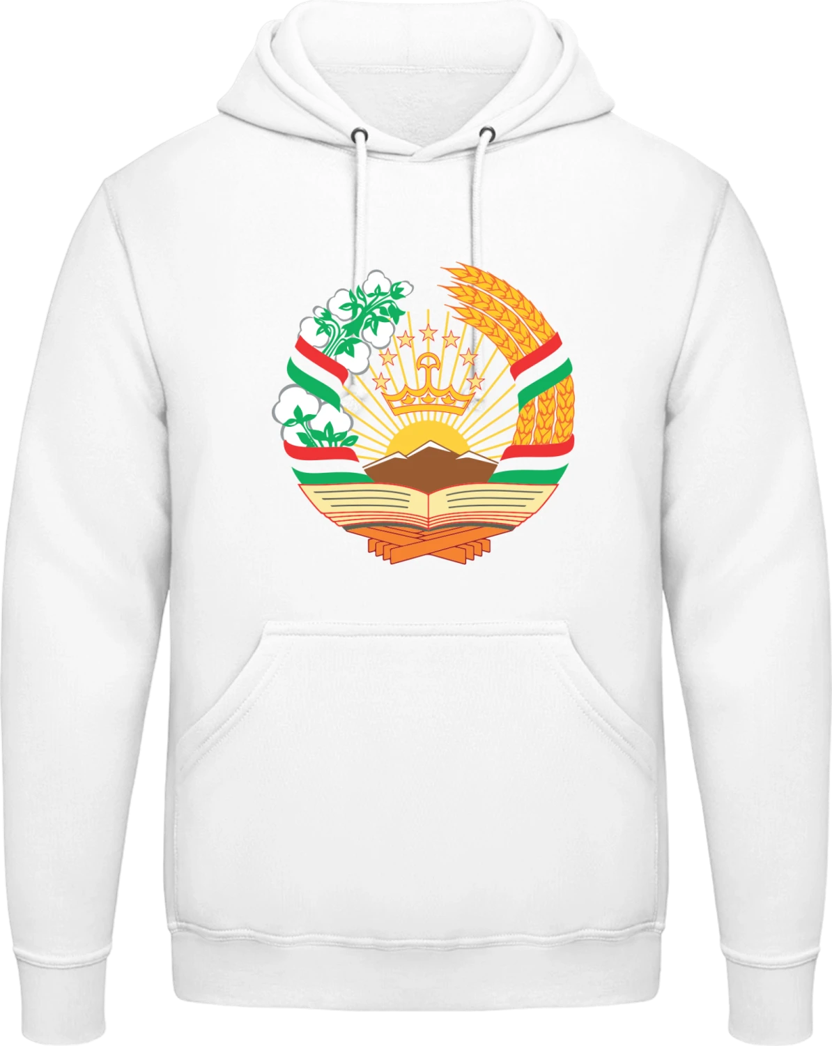 Tajikistan Coat of Arms - Arctic white AWDis man hoodie - Front