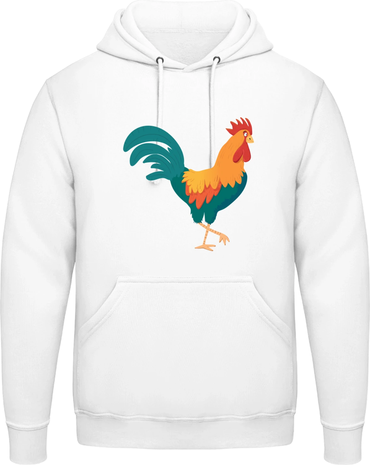 Rooster Illustration - Arctic white AWDis man hoodie - Front