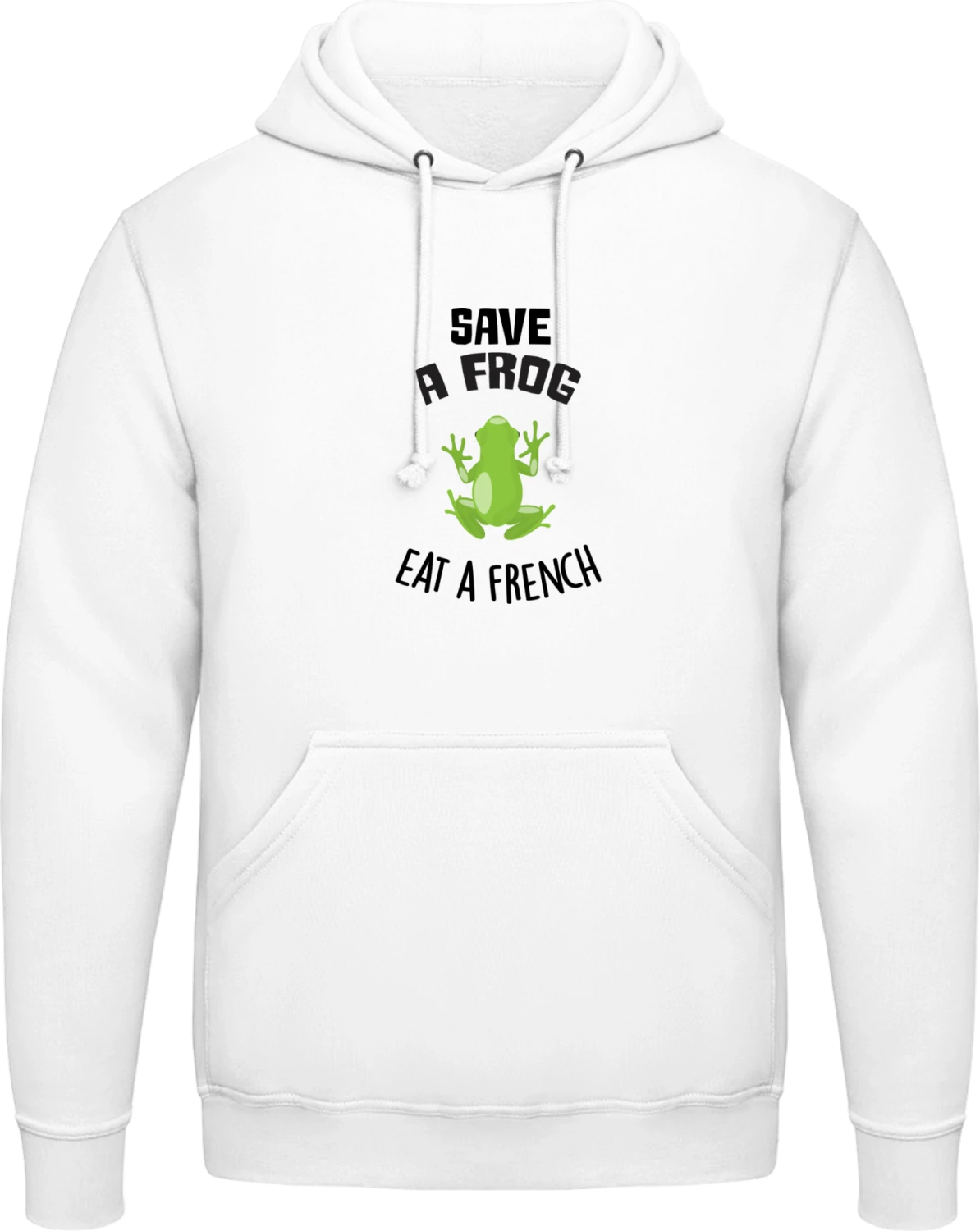 Save a Frog Eat A French - Arctic white AWDis man hoodie - Front