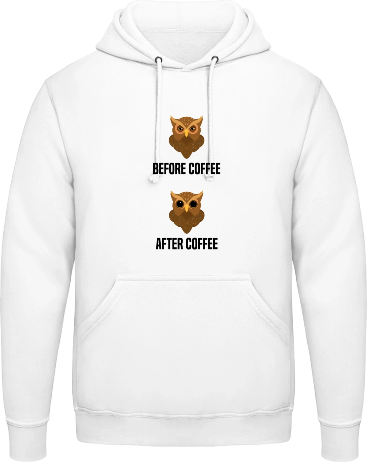 Before Coffee After Coffee Owl - Arctic white AWDis man hoodie - Front