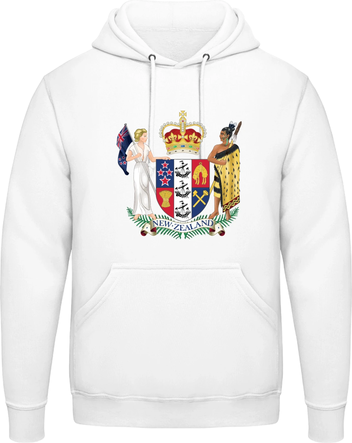 New Zealand Coat of Arms - Arctic white AWDis man hoodie - Front