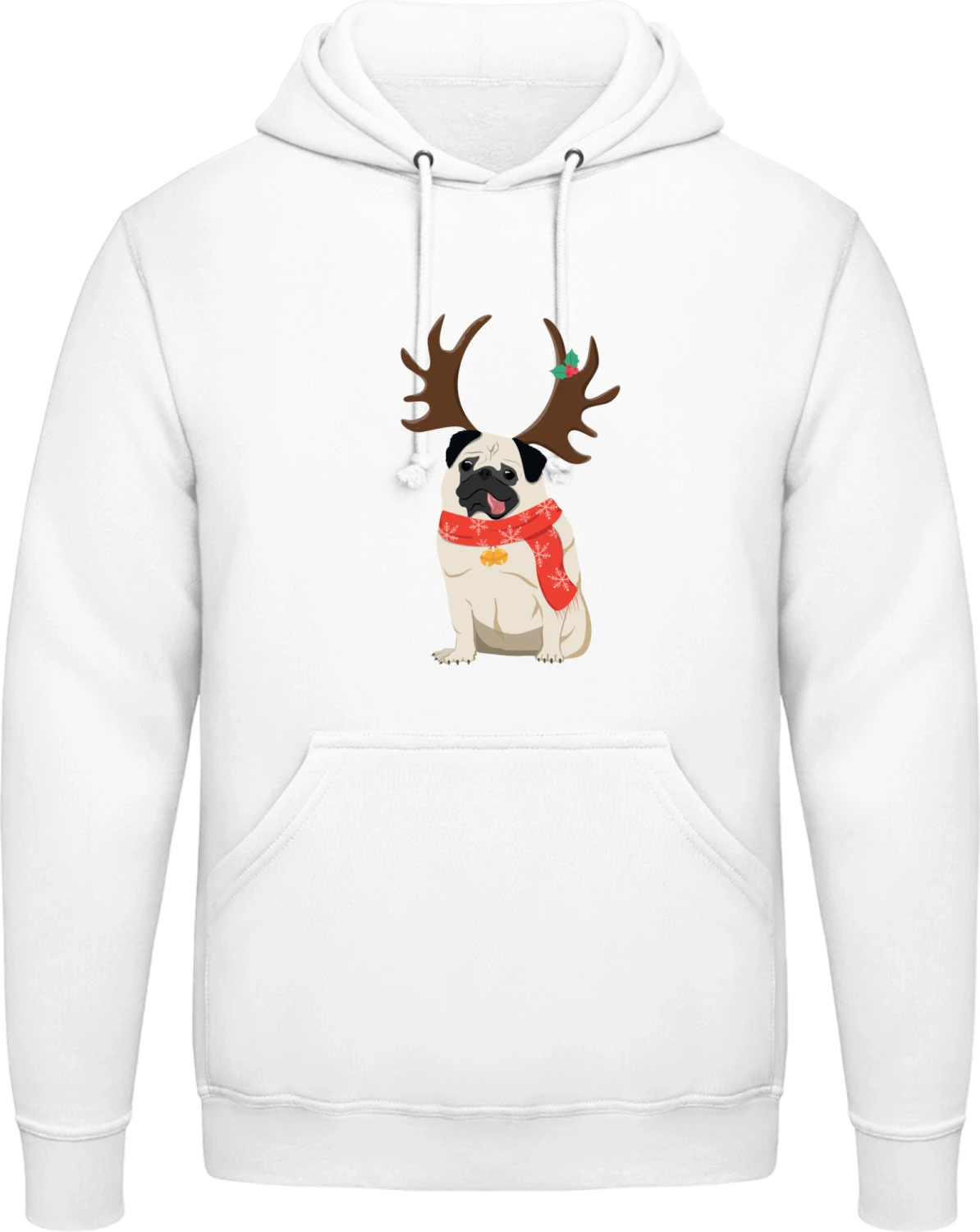 Christmas Pug - Arctic white AWDis man hoodie - Front