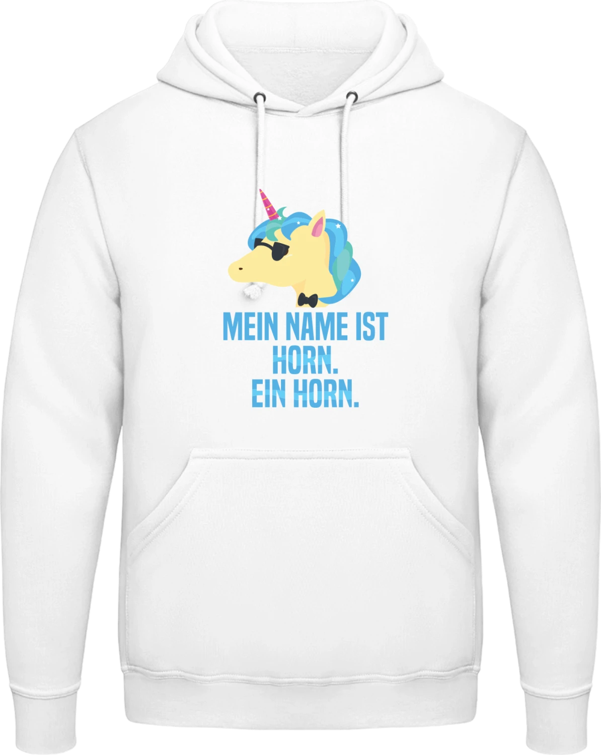 Mein Name ist Horn. Ein Horn - Arctic white AWDis man hoodie - Front