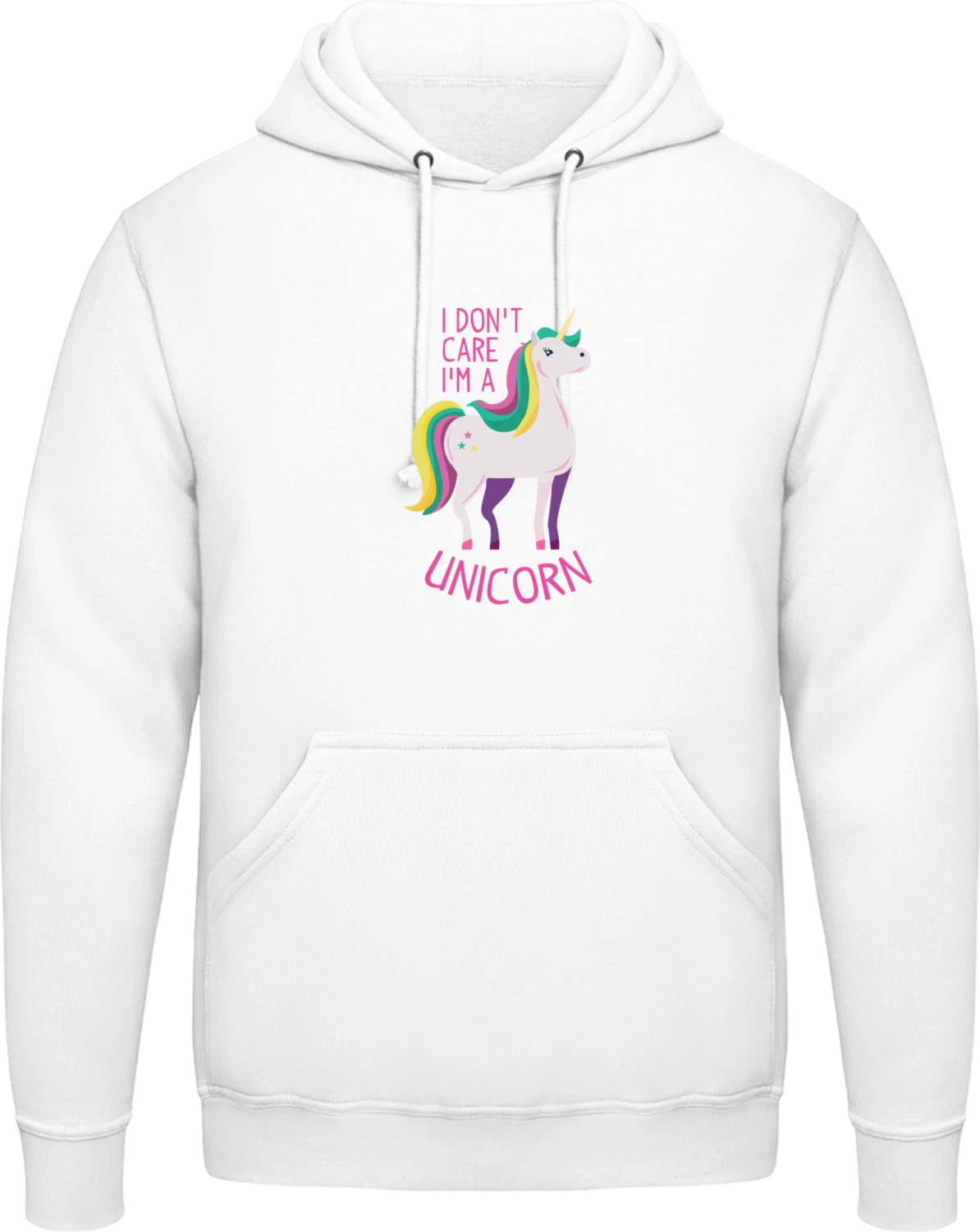 I Don´t Care I´m A Unicorn Pink - Arctic white AWDis man hoodie - Front