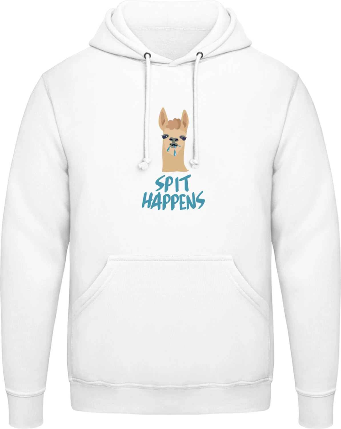 Spit Happens Llama - Arctic white AWDis man hoodie - Front