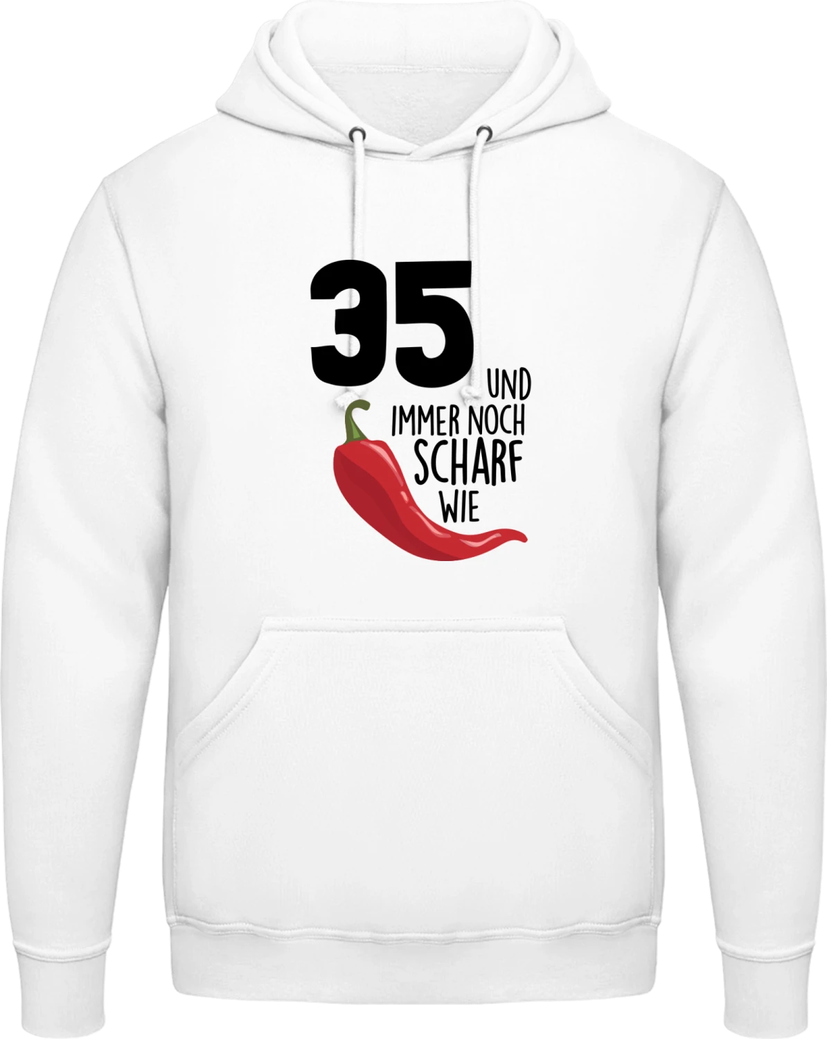 35 Jahre und immer noch scharf wie Chili - Arctic white AWDis man hoodie - Front