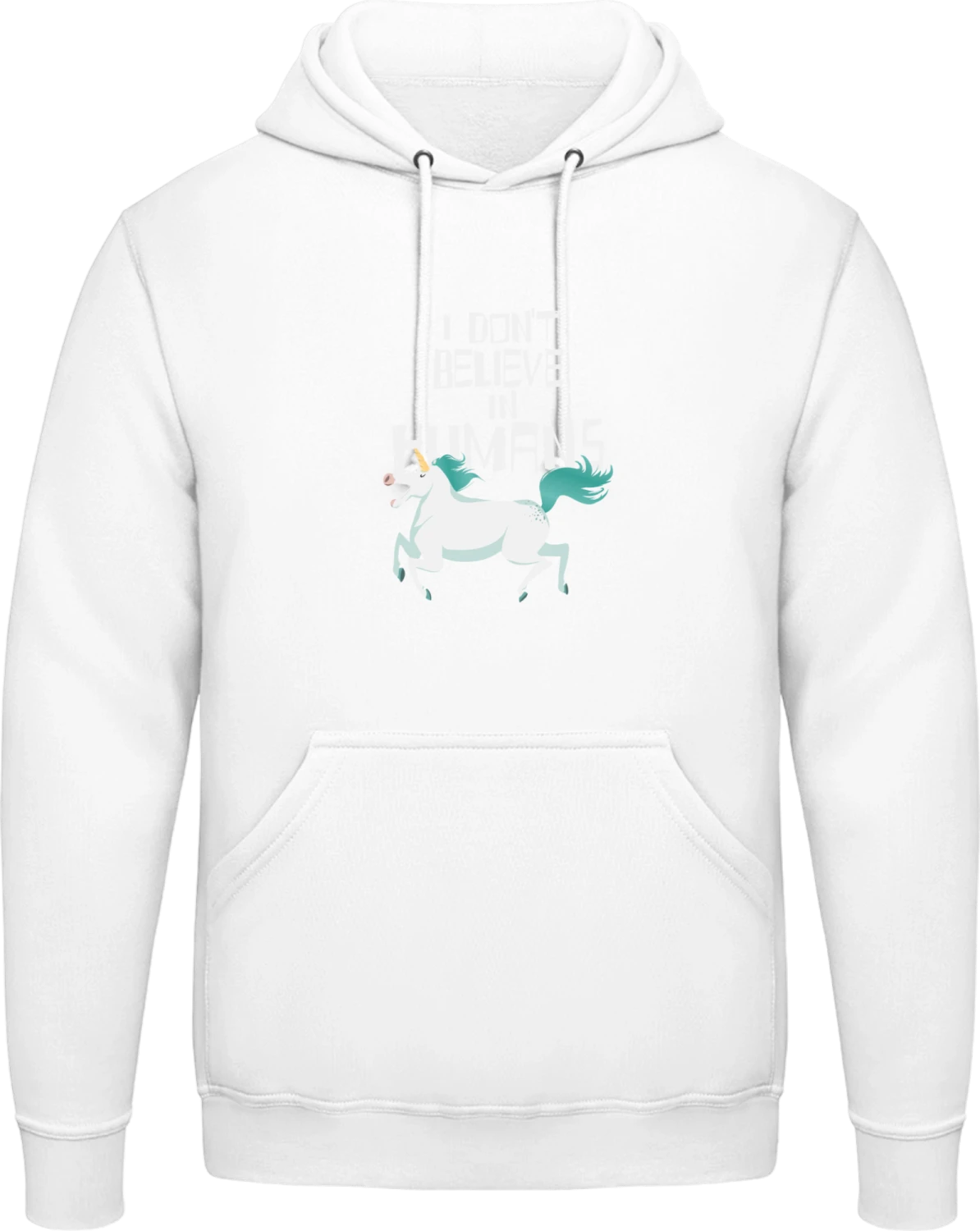 I Don't Believe In Humans Unicorn - Arctic white AWDis man hoodie - Front