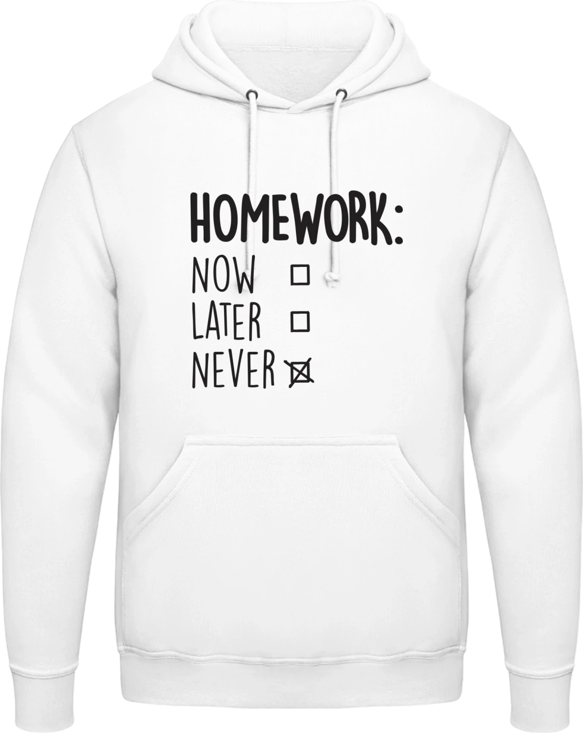 Homework: Never - Arctic white AWDis man hoodie - Front