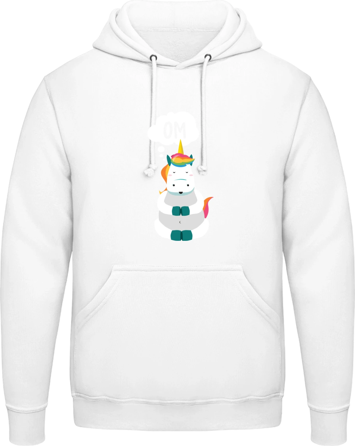 Om Unicorn - Arctic white AWDis man hoodie - Front