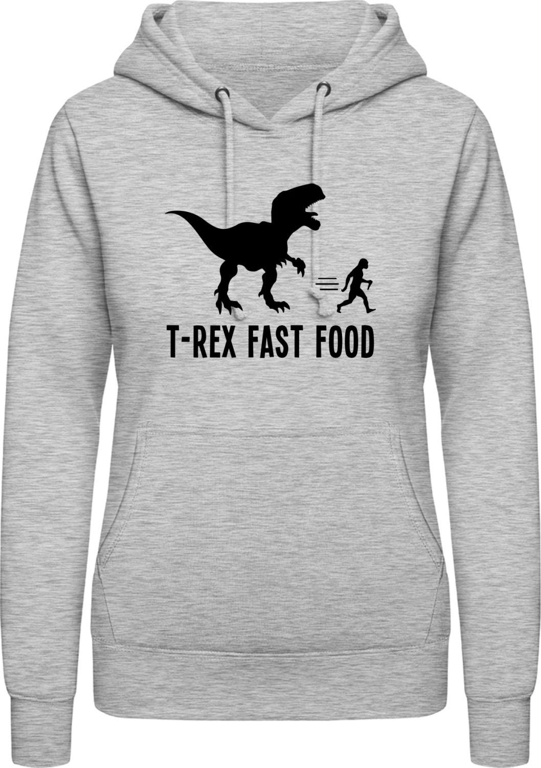 T-Rex Fast Food - Heather Grey AWDis ladies hoodie - Front