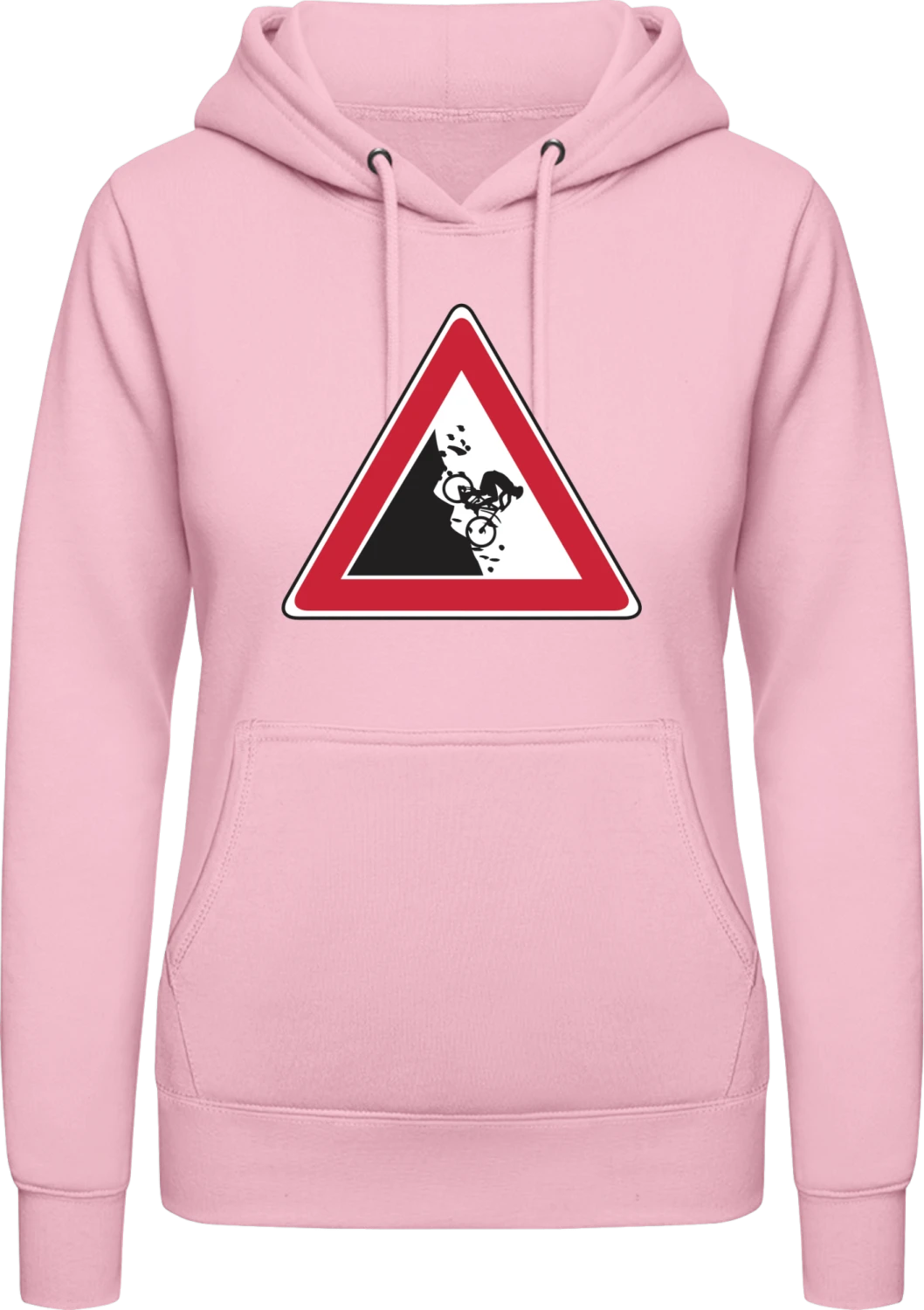 Mountain Biker Sign - Baby pink AWDis ladies hoodie - Front