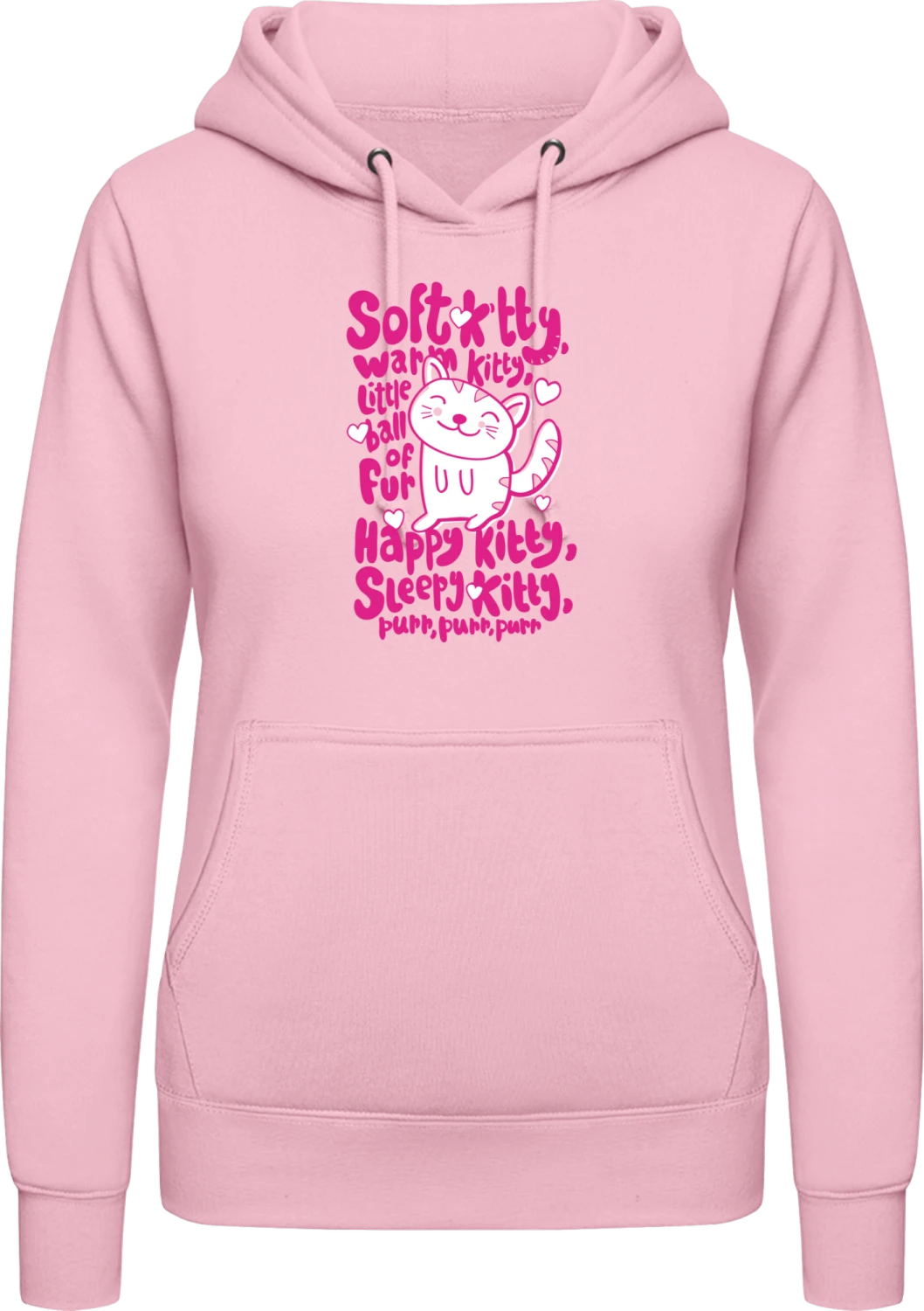 Soft Kitty Warm Kitty Little Ball Of Fur - Baby pink AWDis ladies hoodie - Front