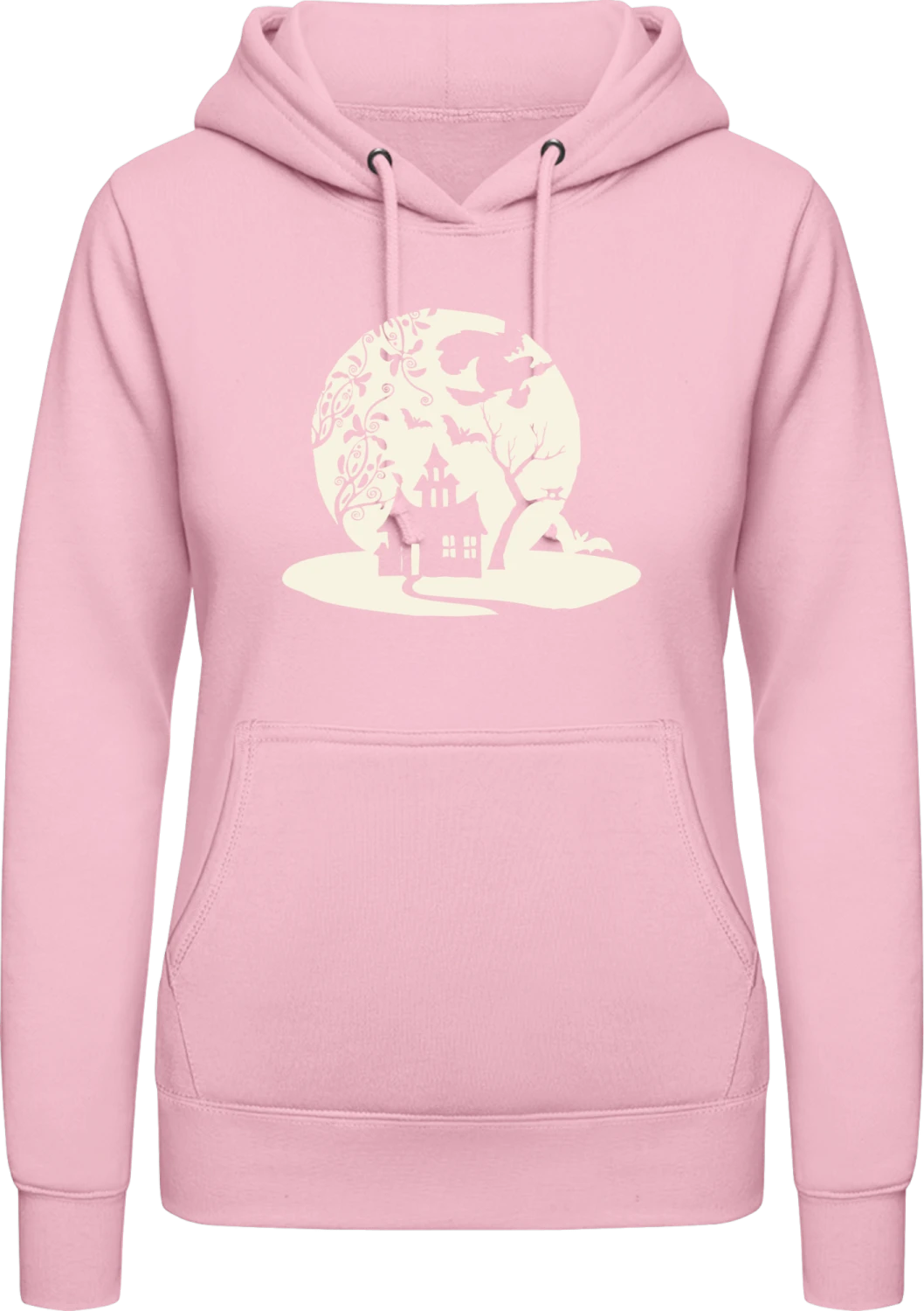 Halloween Moon - Baby pink AWDis ladies hoodie - Front