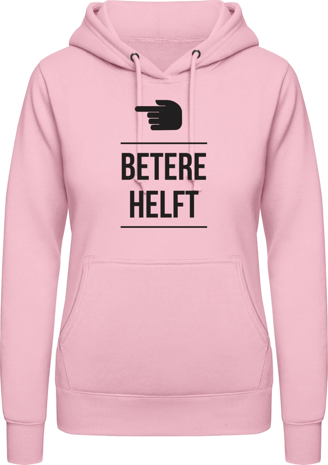 Betere Helft - Baby pink AWDis ladies hoodie - Front