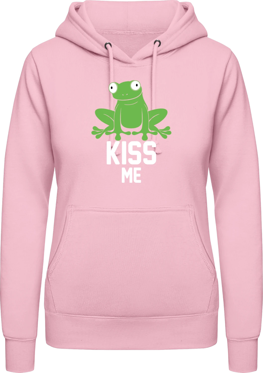 Kiss Me Green Frog - Baby pink AWDis ladies hoodie - Front