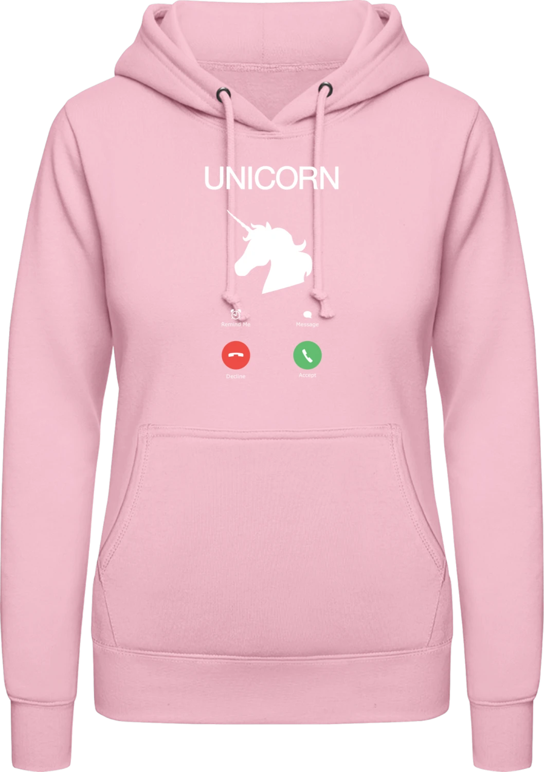 Unicorn Call Accept Decline - Baby pink AWDis ladies hoodie - Front