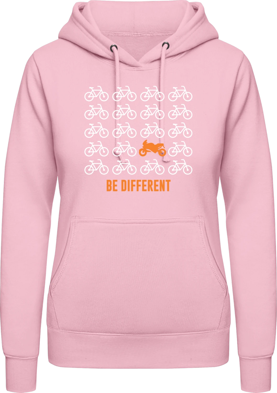 Be Different Motorcycle - Baby pink AWDis ladies hoodie - Front