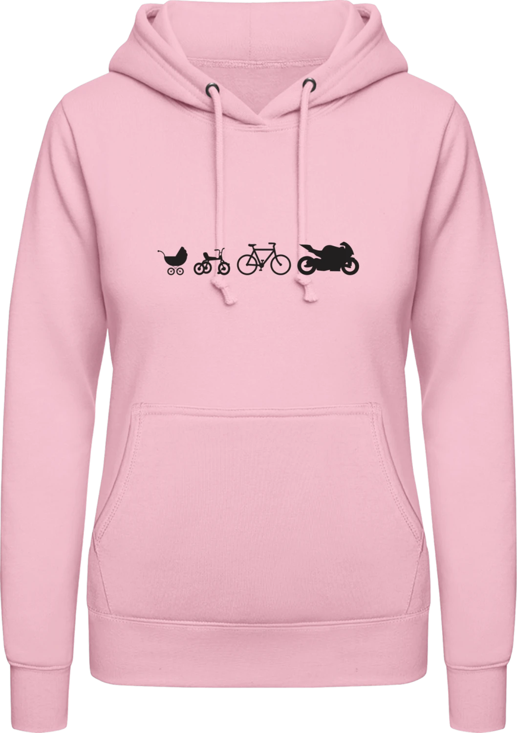 Baby to Biker Evolution - Baby pink AWDis ladies hoodie - Front