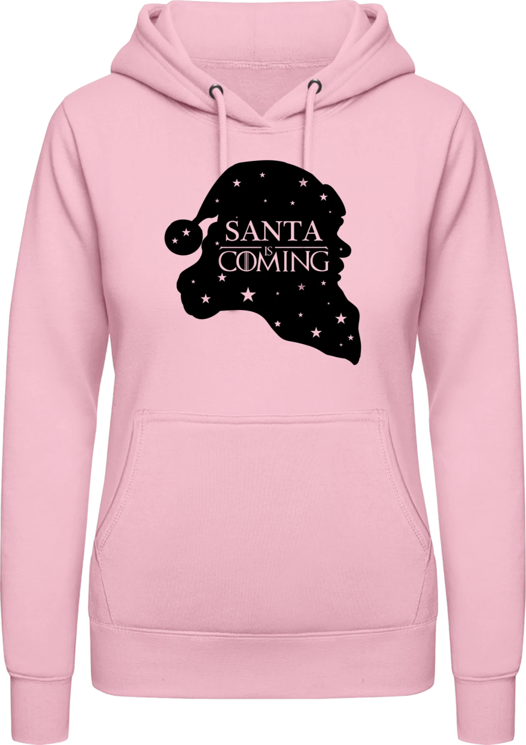 Santa Is Coming - Baby pink AWDis ladies hoodie - Front